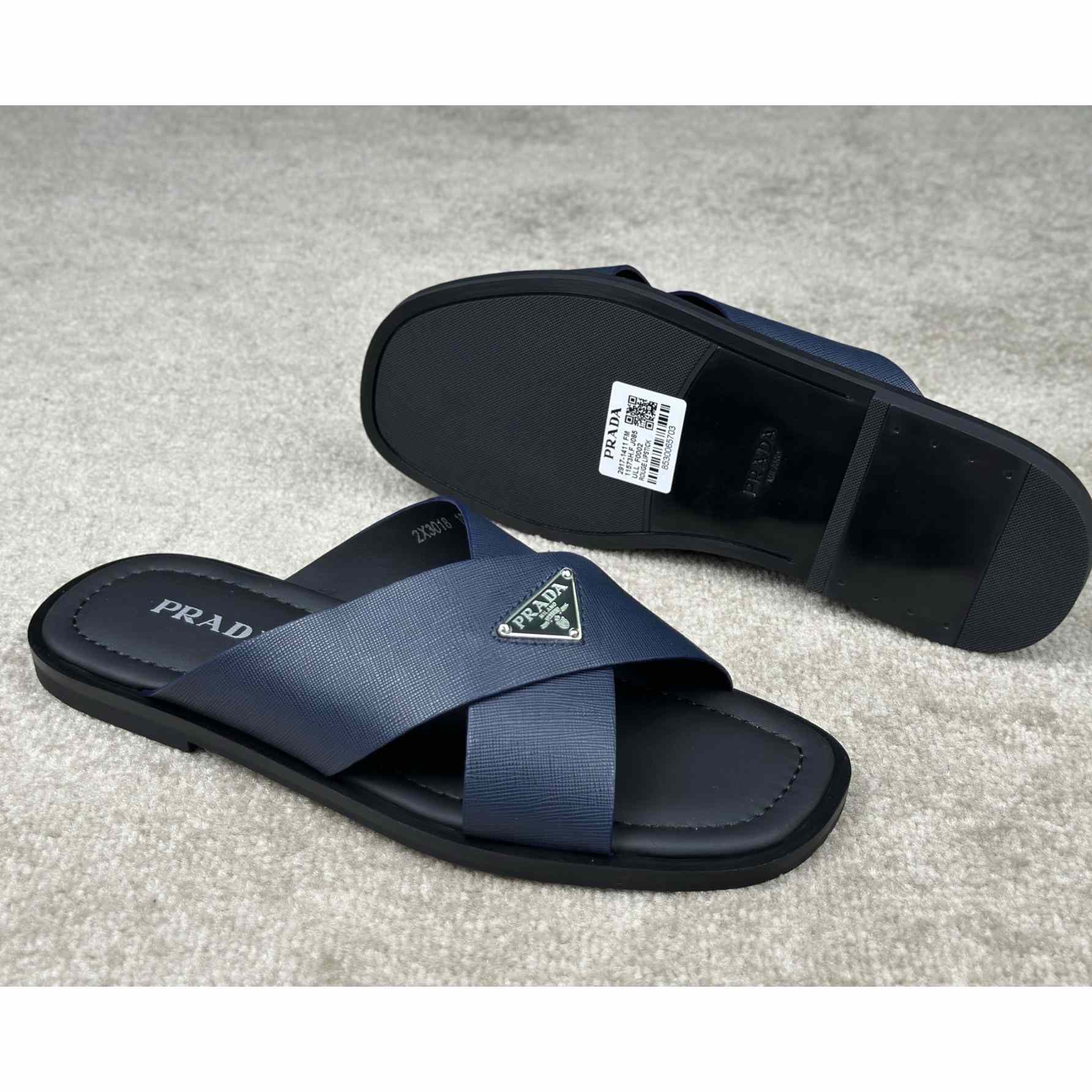 Prada Crisscross Leather Slides - 