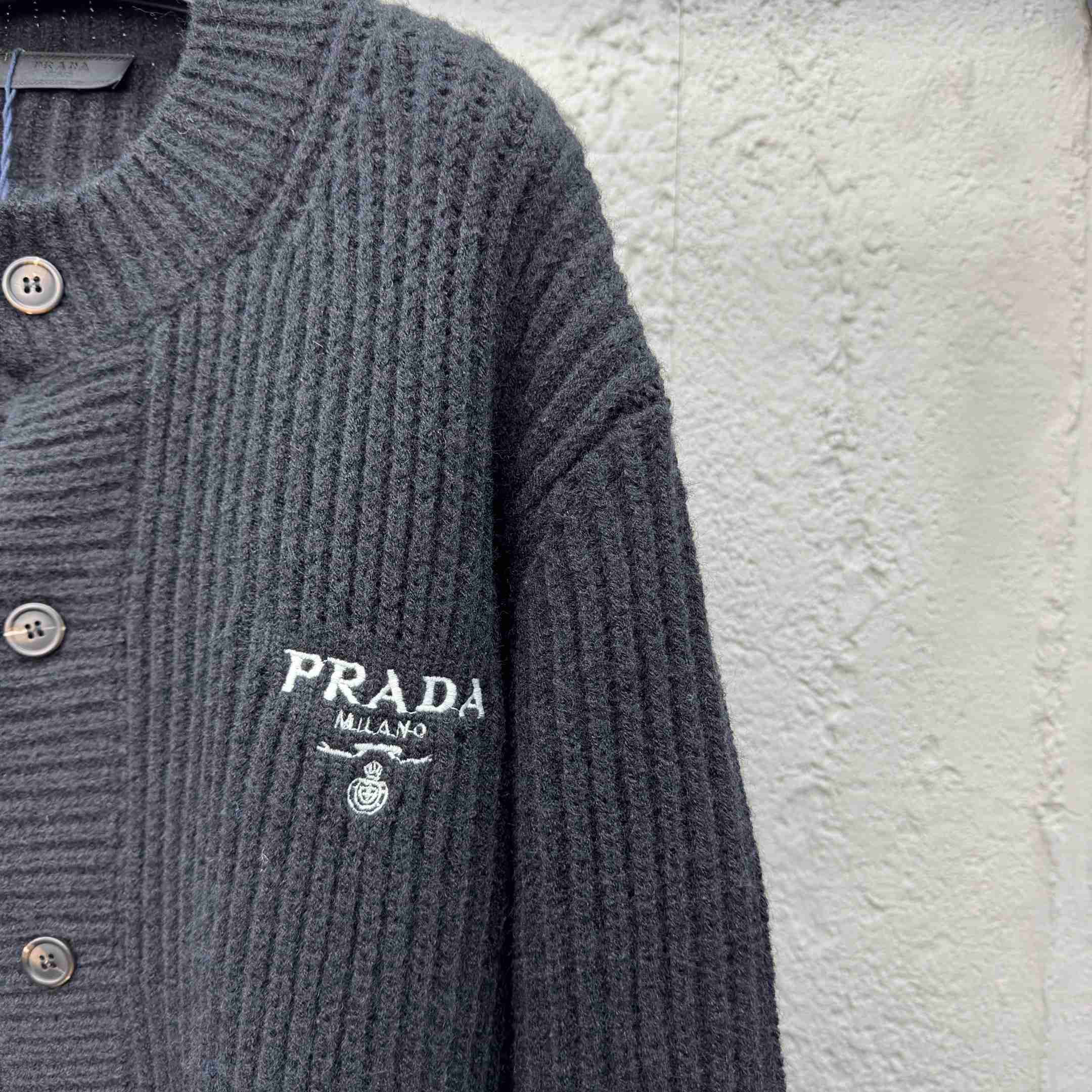Prada Cashgora Button-Up Ribbed-Knitted Cardigan - 