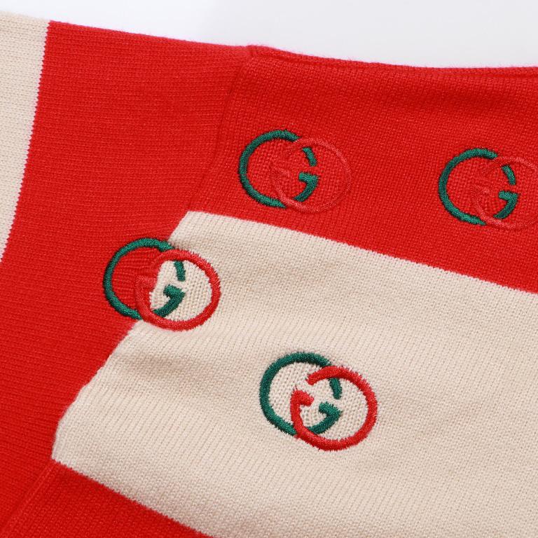 Gucci Logo Embroidered Striped Cotton Half-Placket Sweater - 