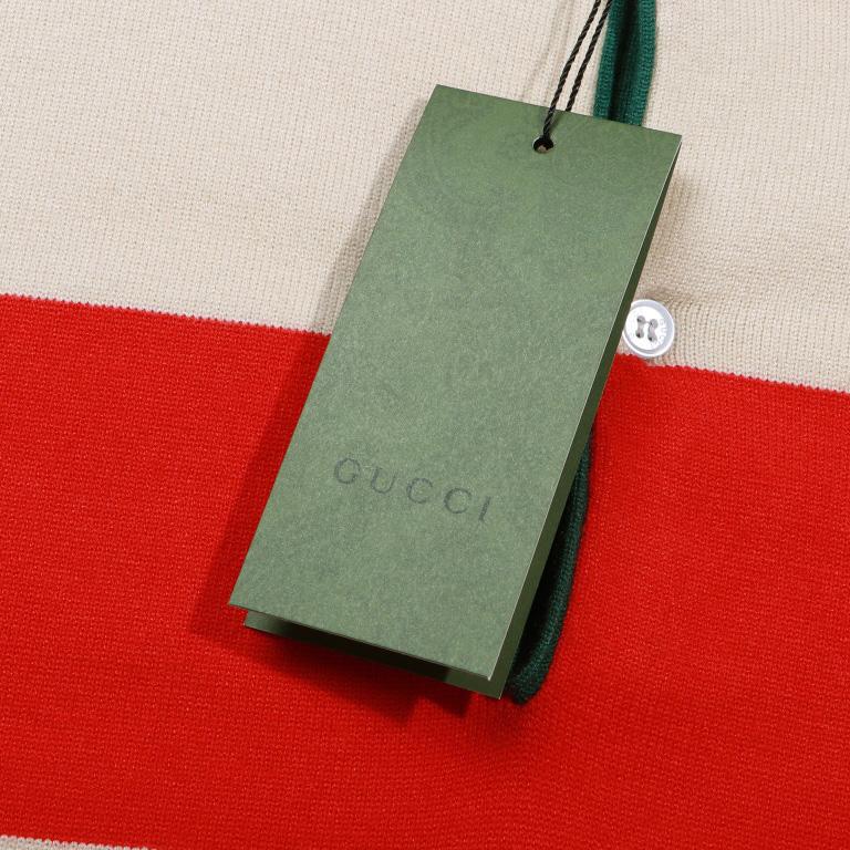Gucci Logo Embroidered Striped Cotton Half-Placket Sweater - 
