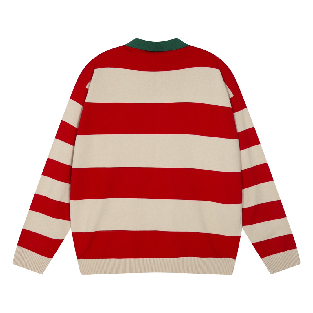 Gucci Logo Embroidered Striped Cotton Half-Placket Sweater - 