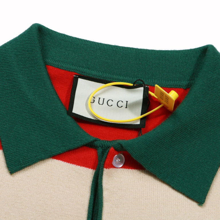 Gucci Logo Embroidered Striped Cotton Half-Placket Sweater - 