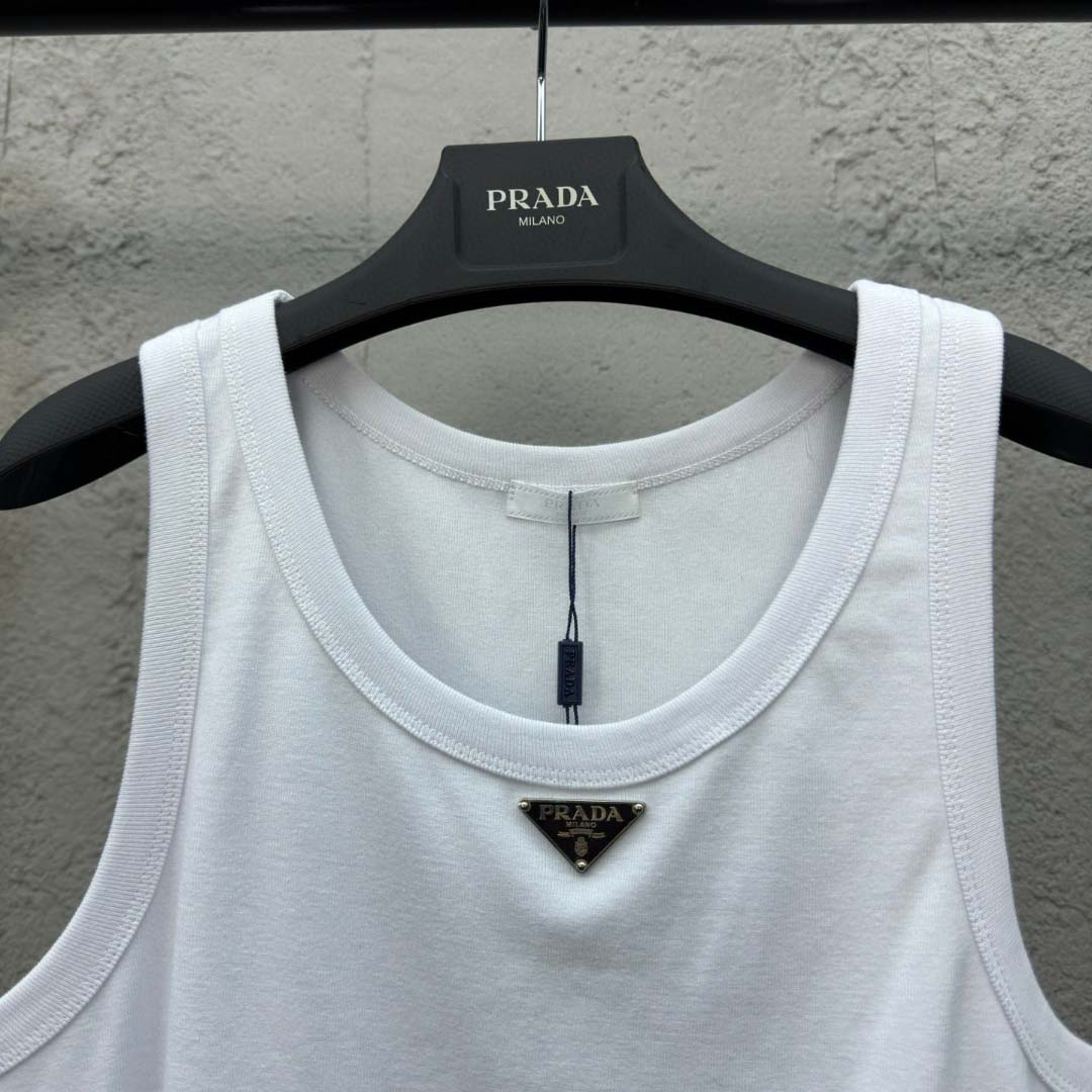 Prada Cotton Tank Top With Enamel Logo - 