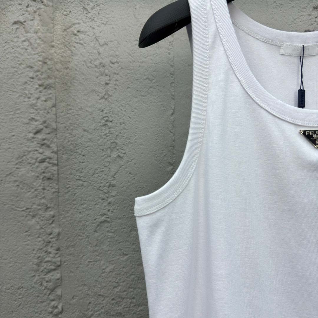 Prada Cotton Tank Top With Enamel Logo - 