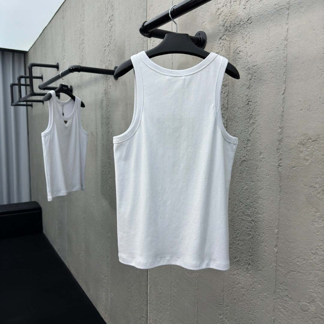 Prada Cotton Tank Top With Enamel Logo - 