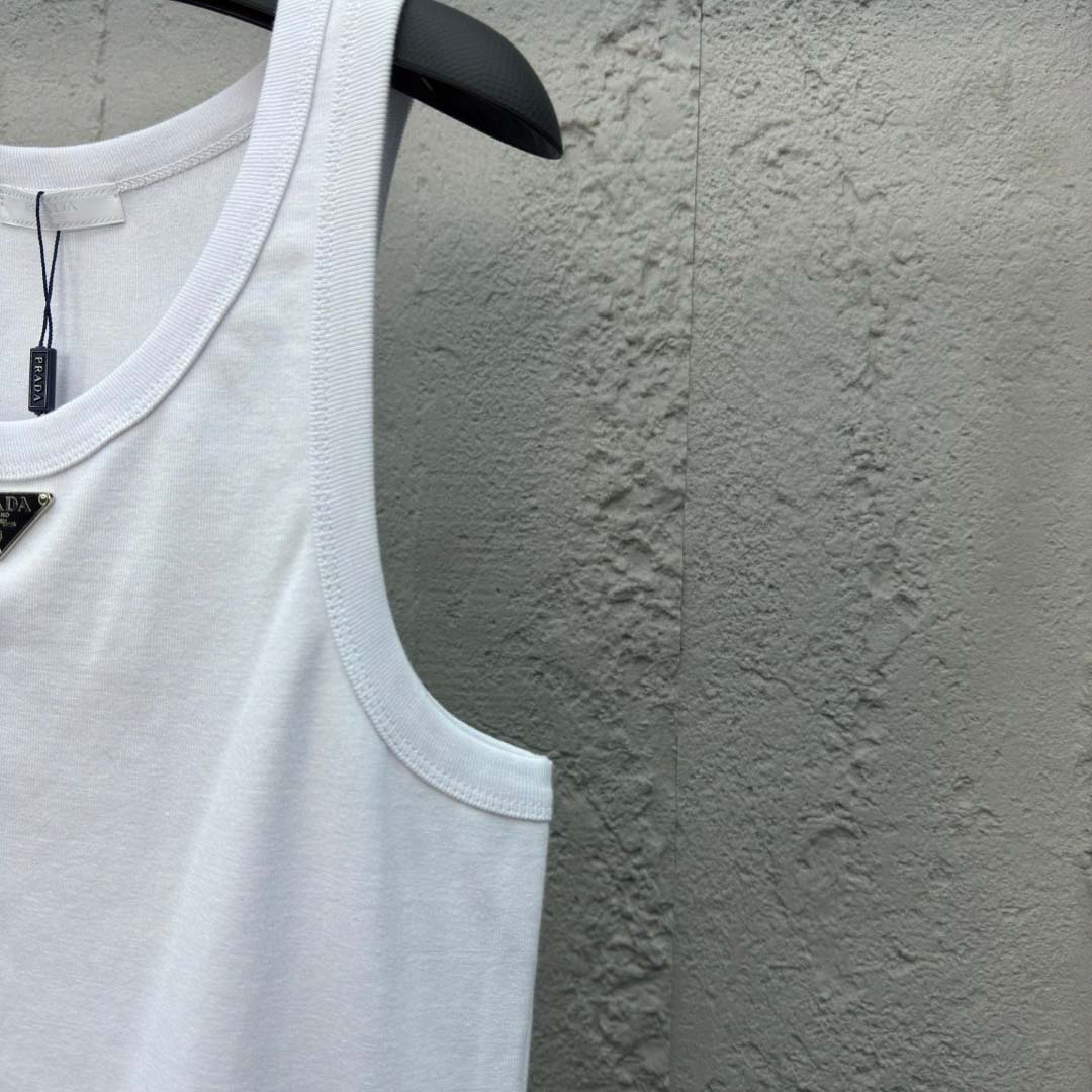 Prada Cotton Tank Top With Enamel Logo - 