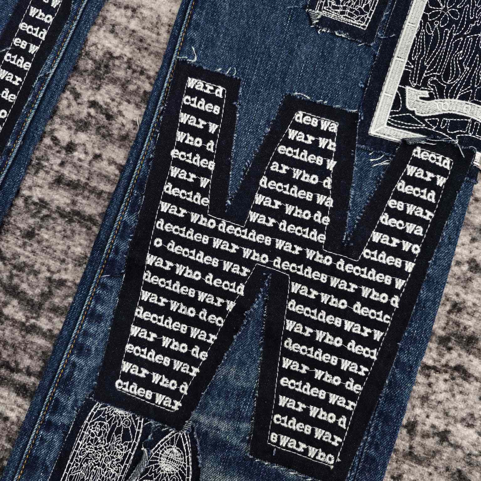 Who Decides War Motif Patched Jeans   702 - DesignerGu