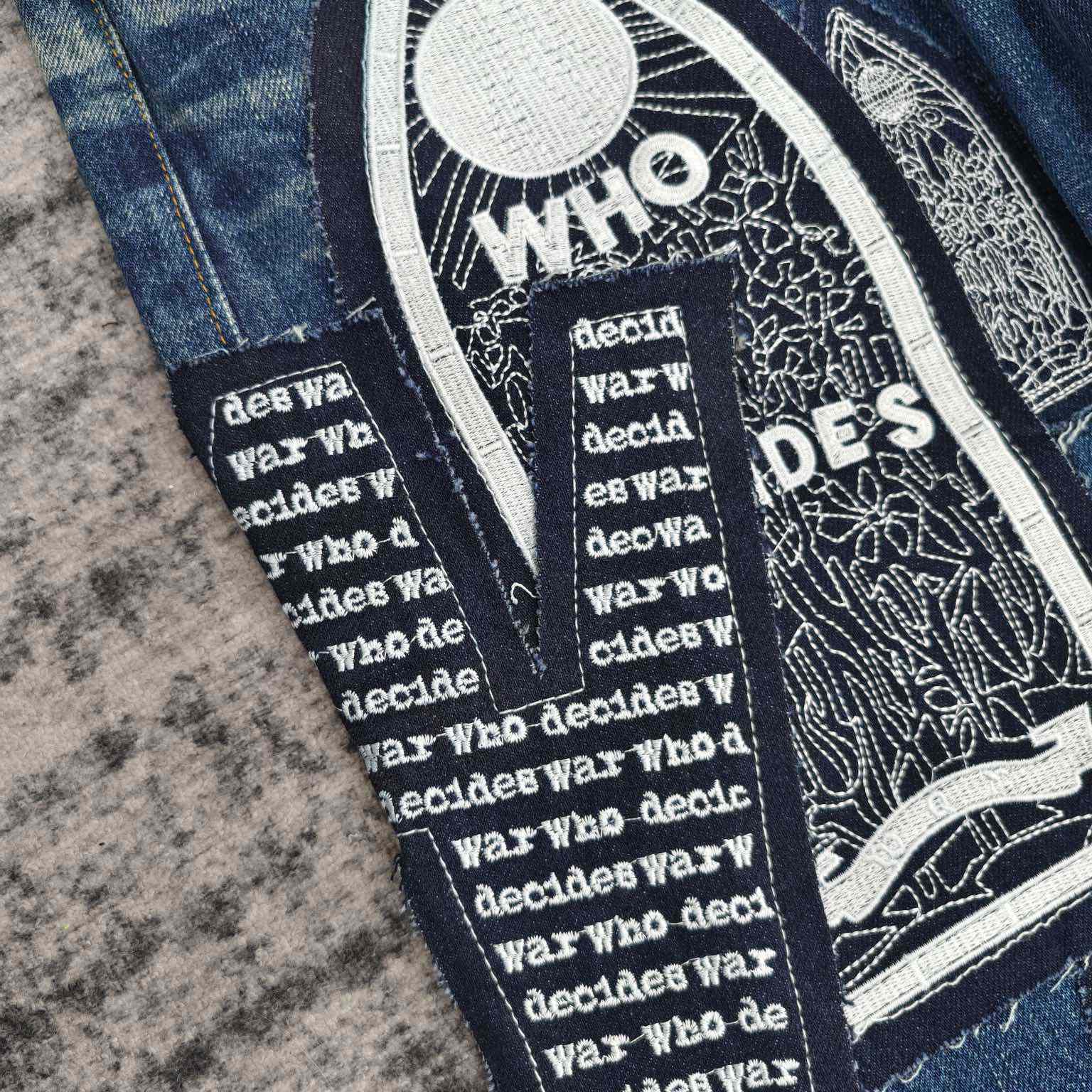 Who Decides War Motif Patched Jeans   702 - DesignerGu