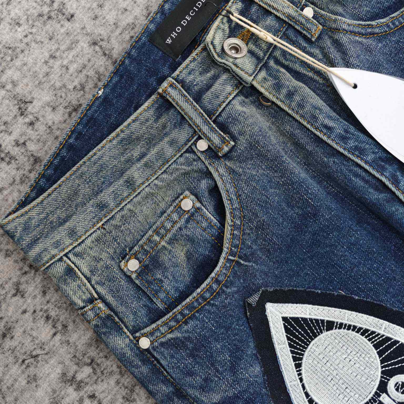 Who Decides War Motif Patched Jeans   702 - DesignerGu
