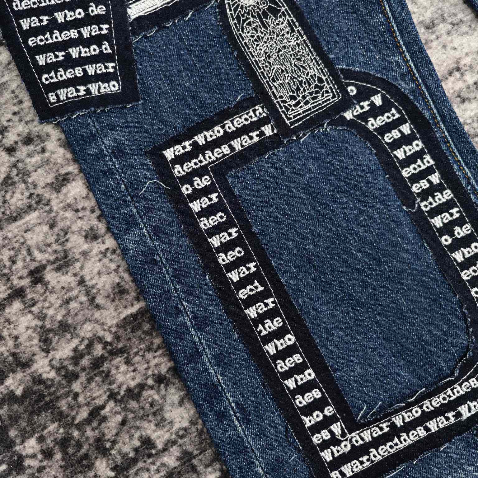 Who Decides War Motif Patched Jeans   702 - DesignerGu
