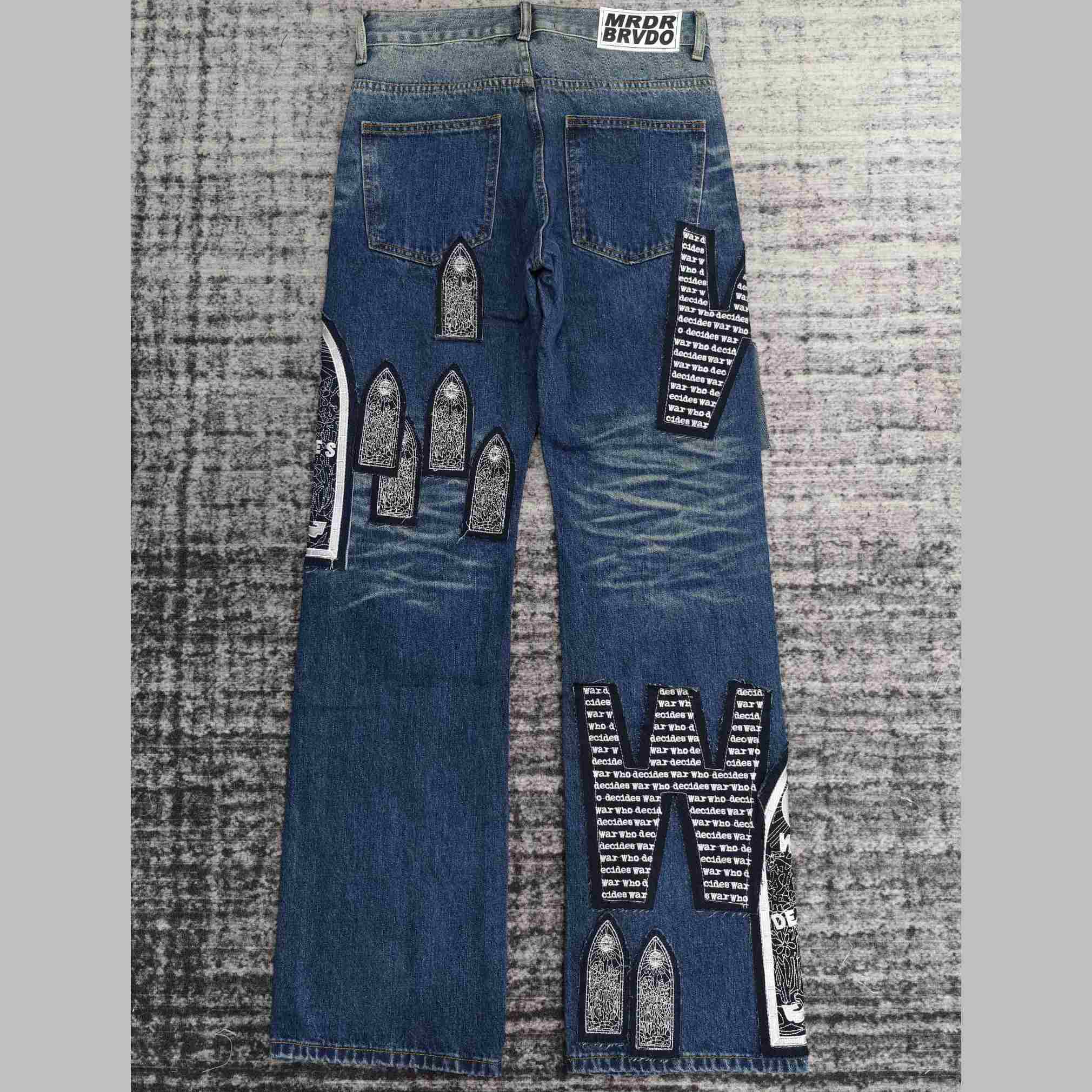 Who Decides War Motif Patched Jeans   702 - DesignerGu