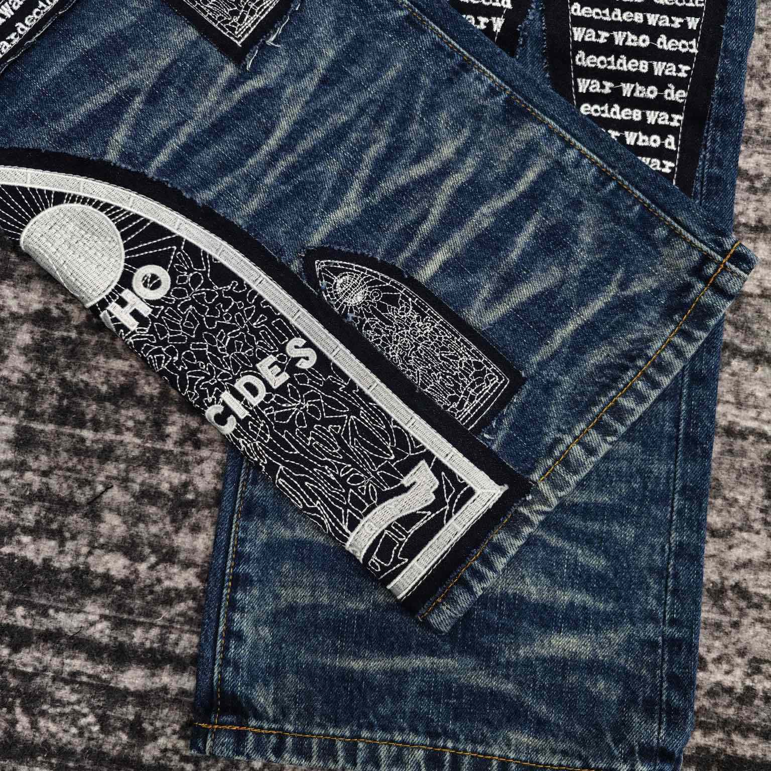 Who Decides War Motif Patched Jeans   702 - DesignerGu