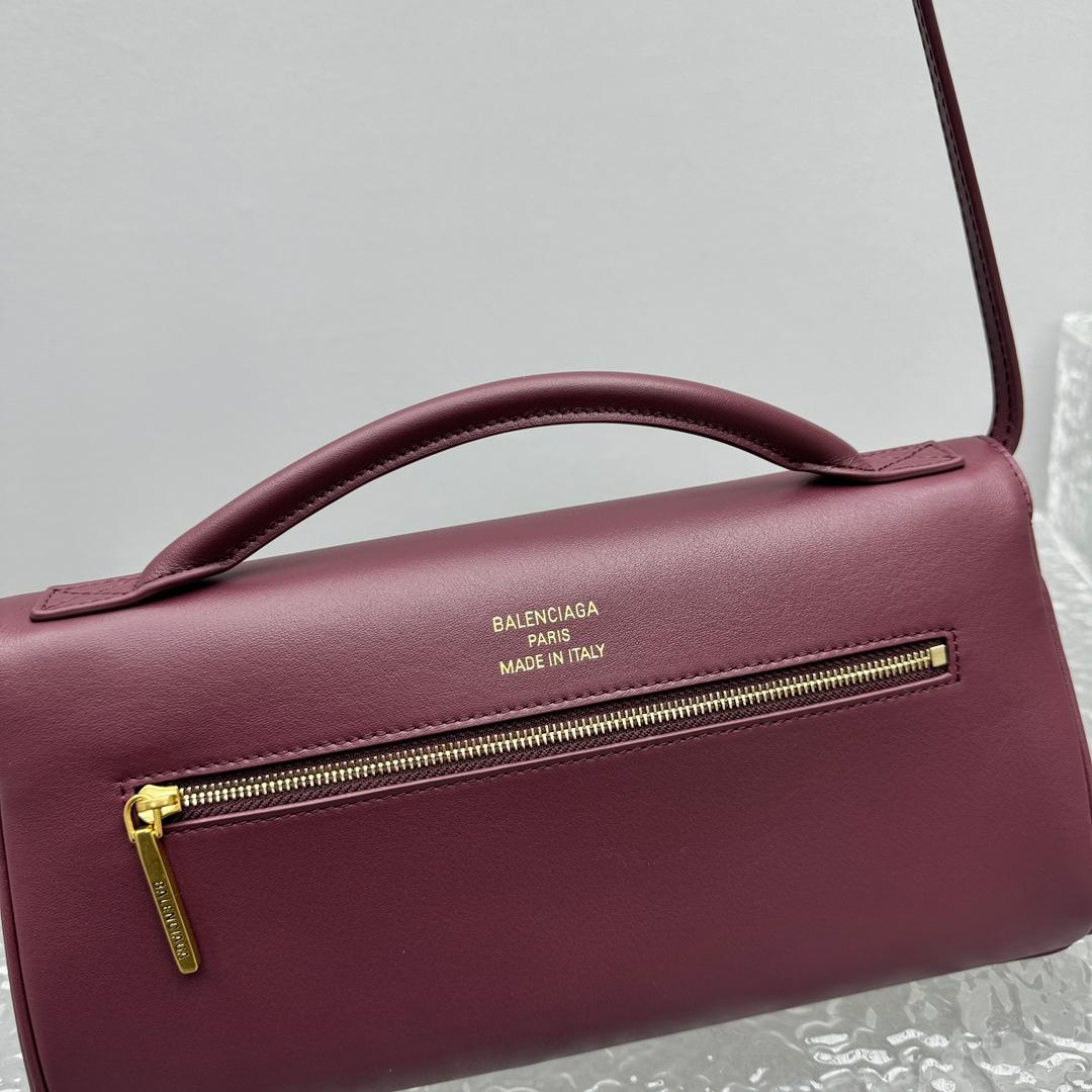 Balenciaga Bel Air Clutch On Strap Small In Dark Burgundy - 