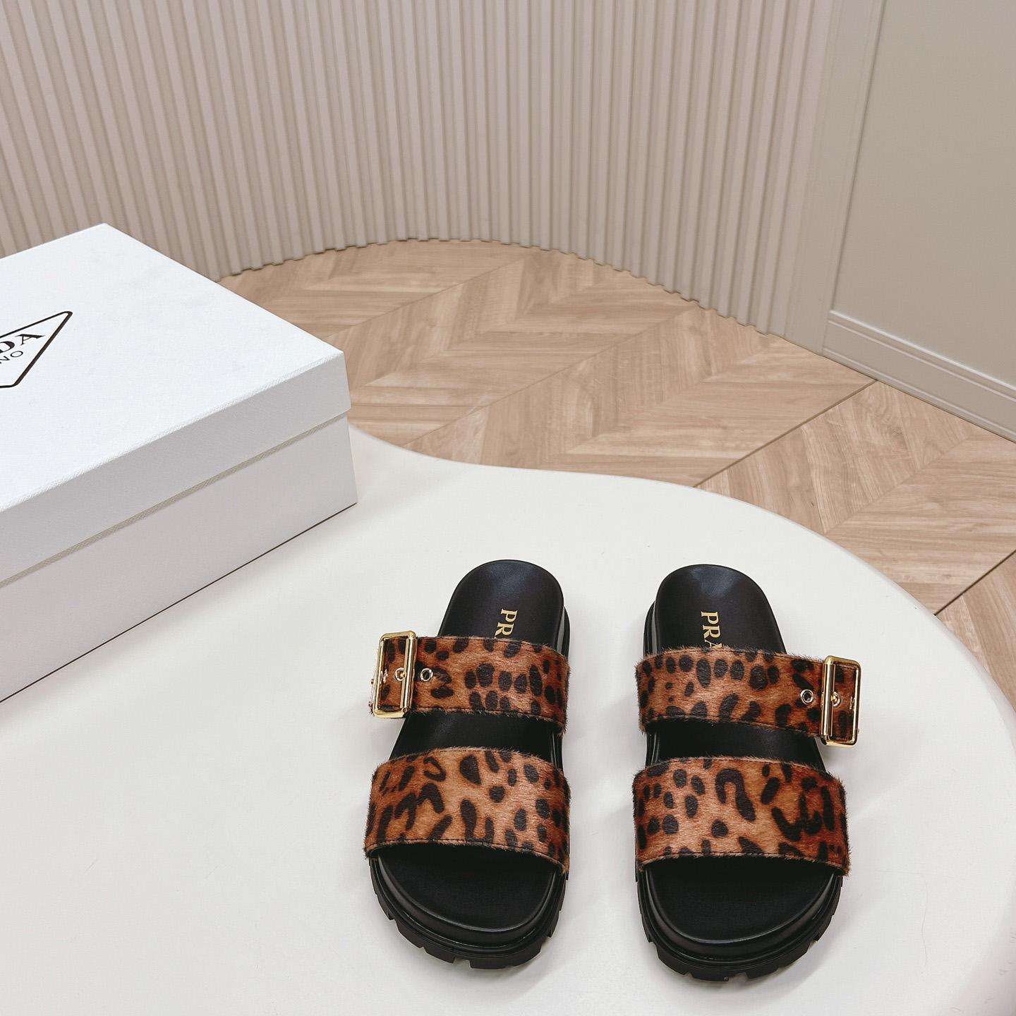 Prada Printed Leather Slides - 
