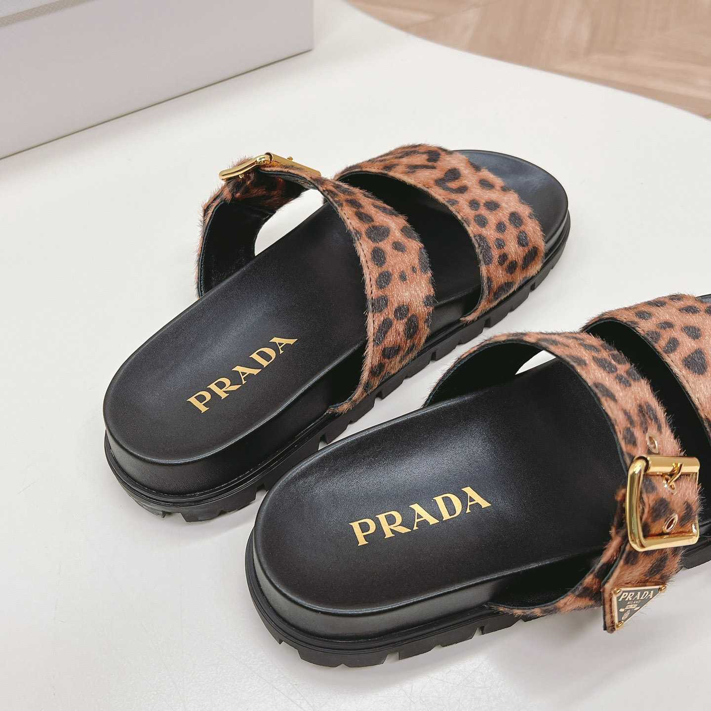 Prada Printed Leather Slides - 