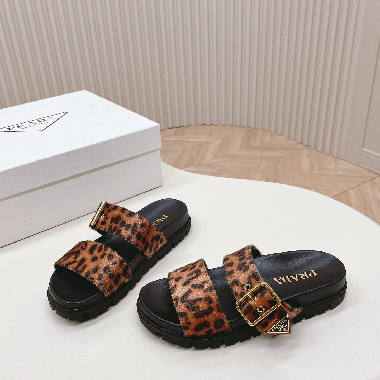 Prada Printed Leather Slides - 