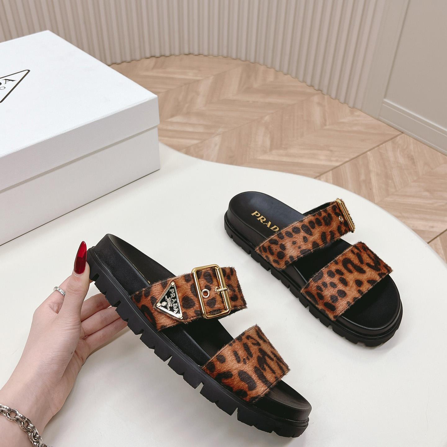 Prada Printed Leather Slides - 