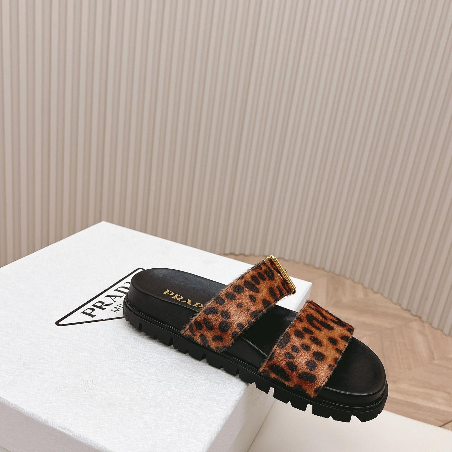 Prada Printed Leather Slides - 