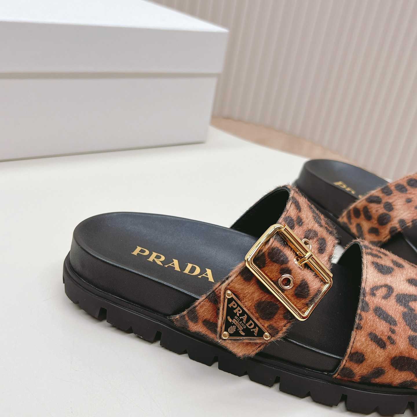 Prada Printed Leather Slides - 