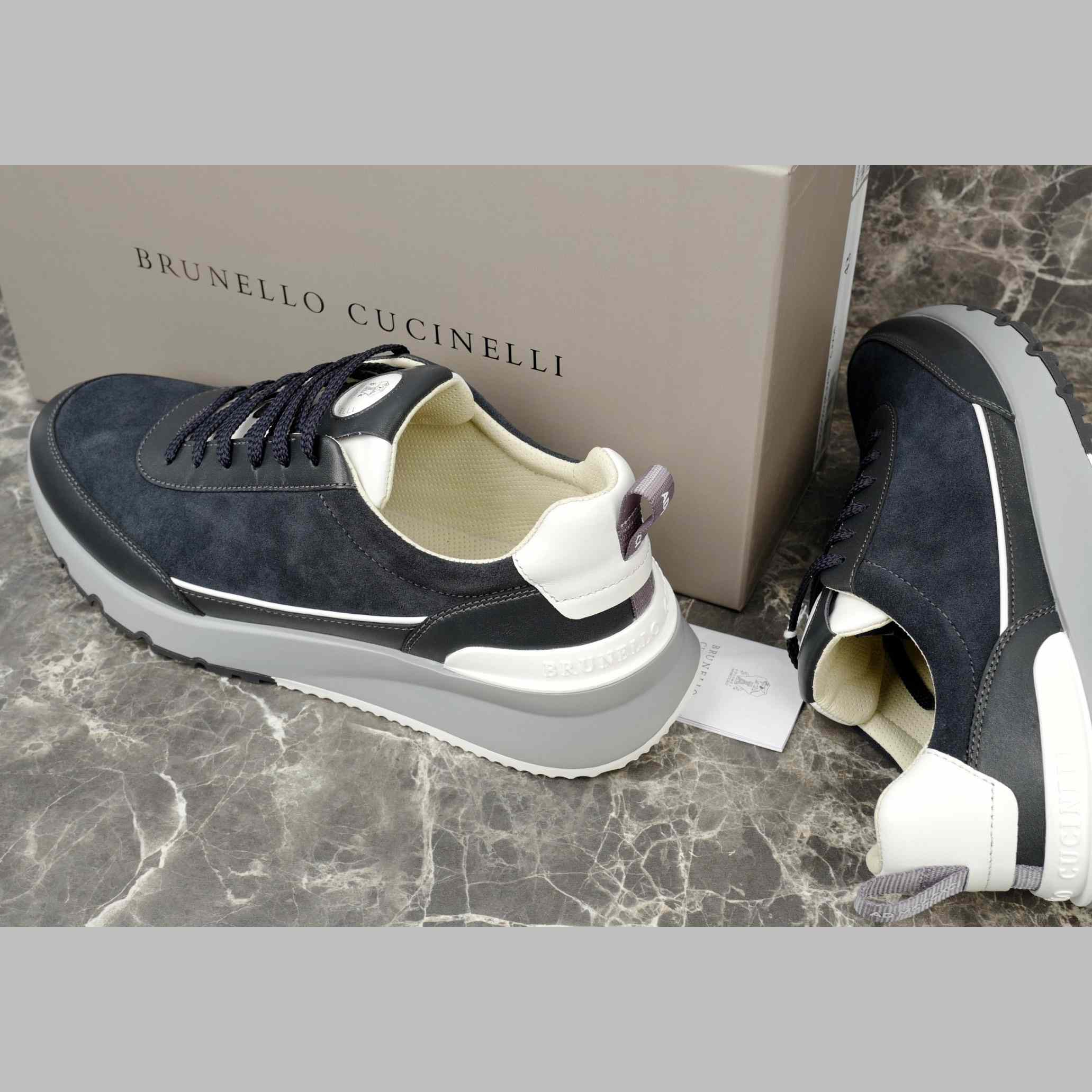 Brunello Cucinelli Washed Suede And Semi-polished Calfskin Runners  - DesignerGu
