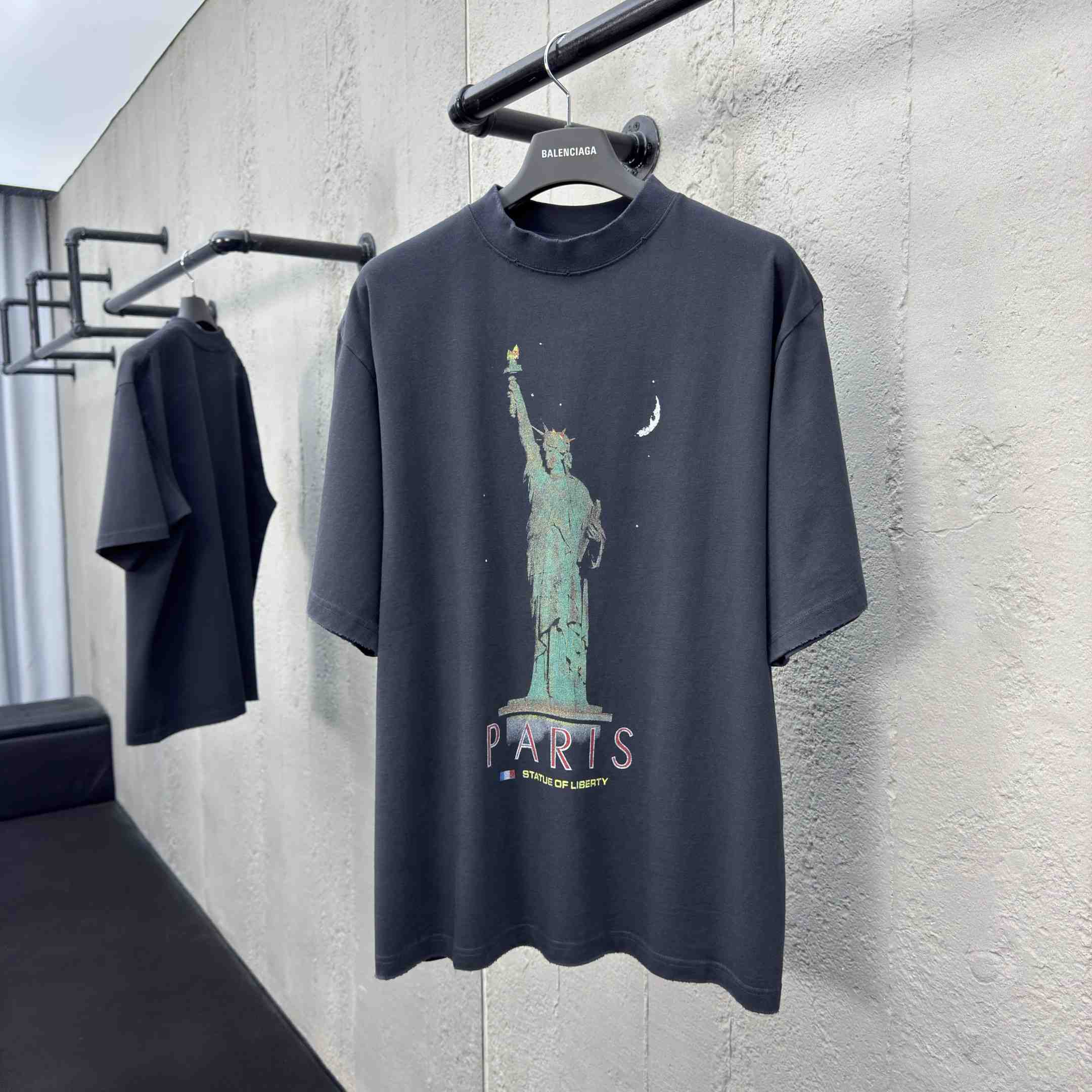 Balenciaga Paris Liberty T-Shirt Medium Fit In Black Vintage Jersey - DesignerGu