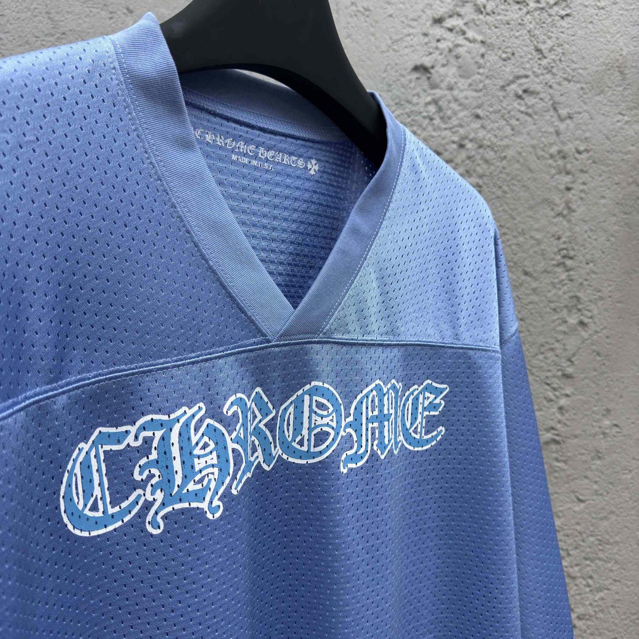 Chrome Hearts Stadium Mesh Short Sleeve Jersey Blue - DesignerGu
