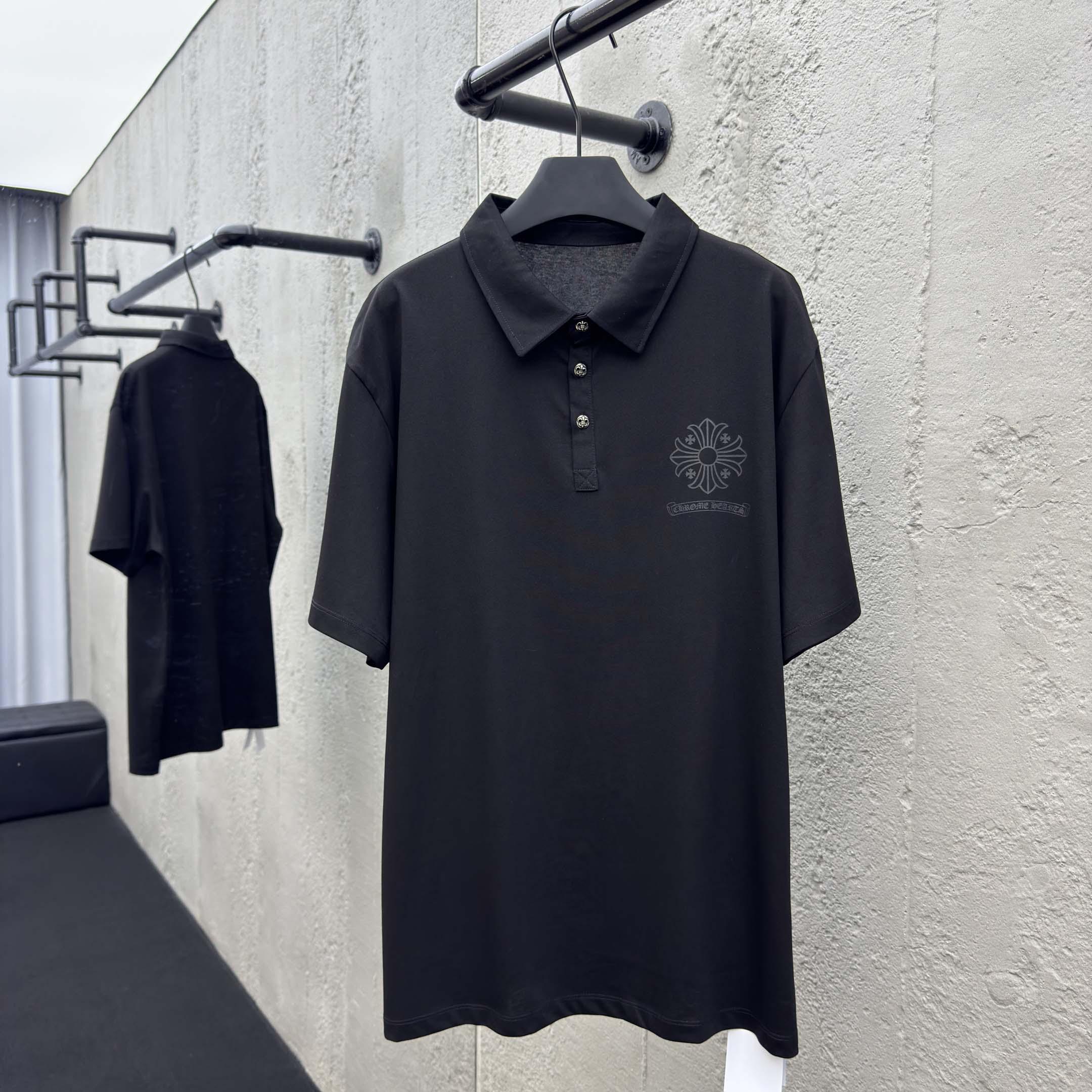 Chrome Heart Logo 3 Button Polo Tee - DesignerGu