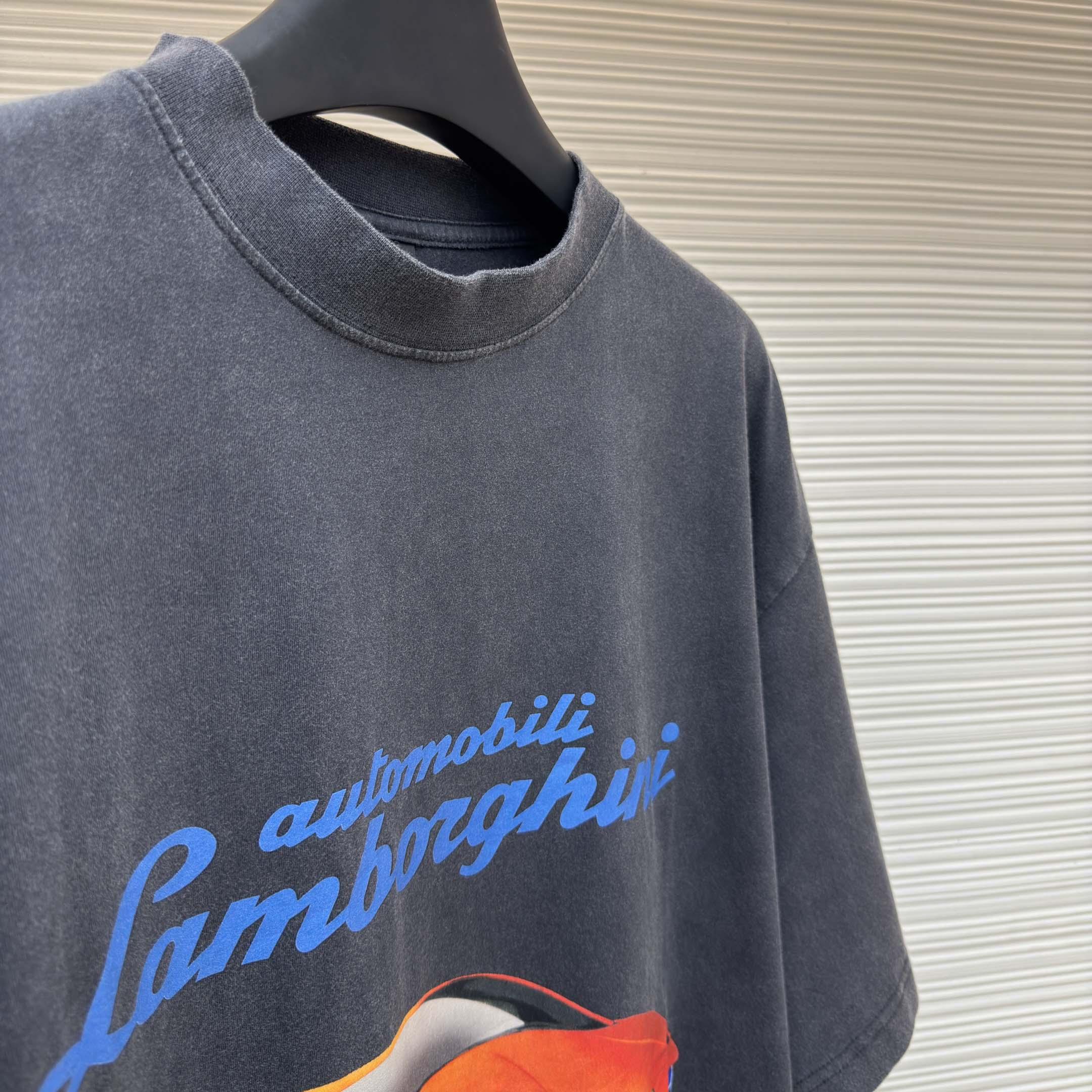 Balenciaga Automobili Lamborghini Oversized T-Shirt In Faded Black Dry Jersey - DesignerGu