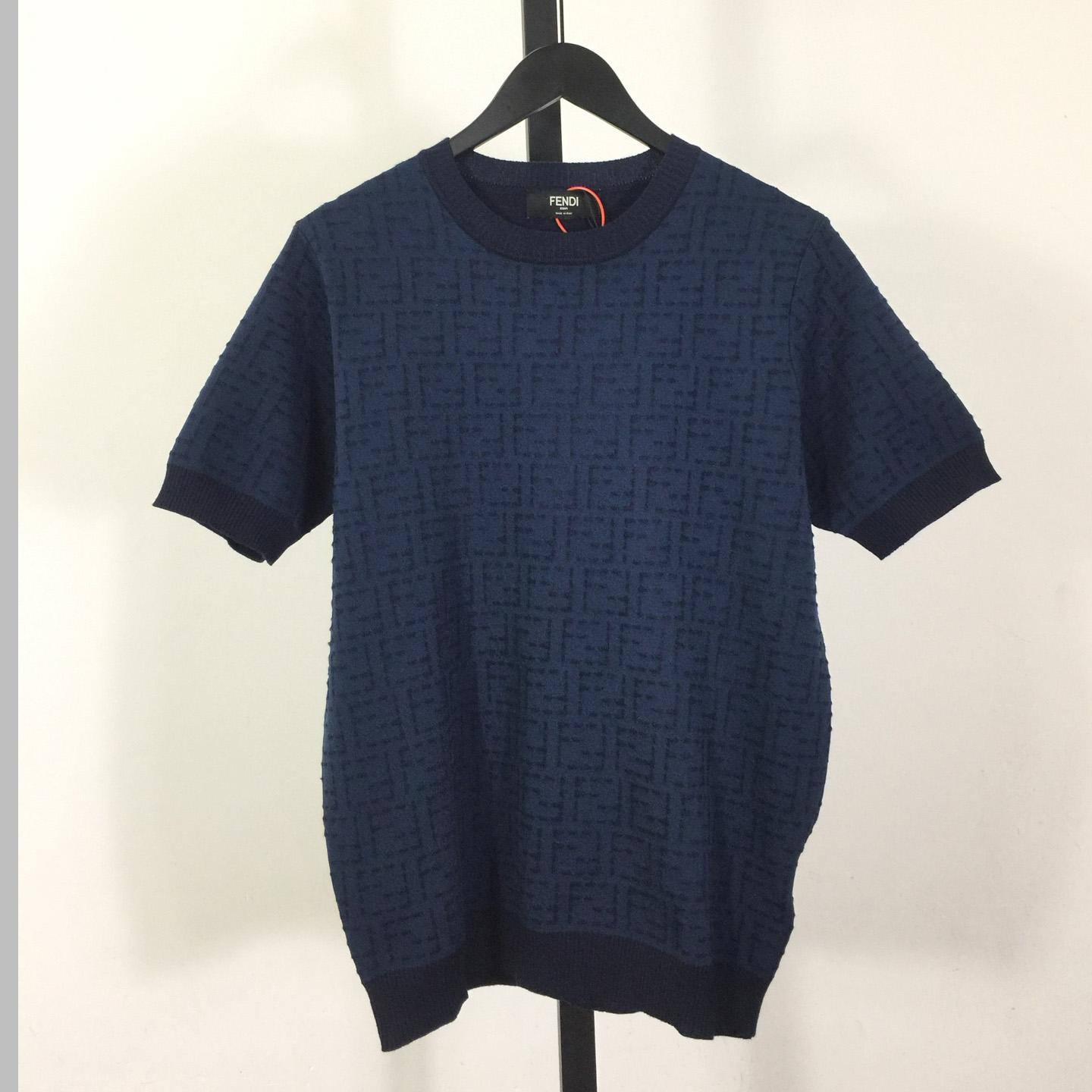Fendi Blue Cotton FF Selleria Pullover - DesignerGu