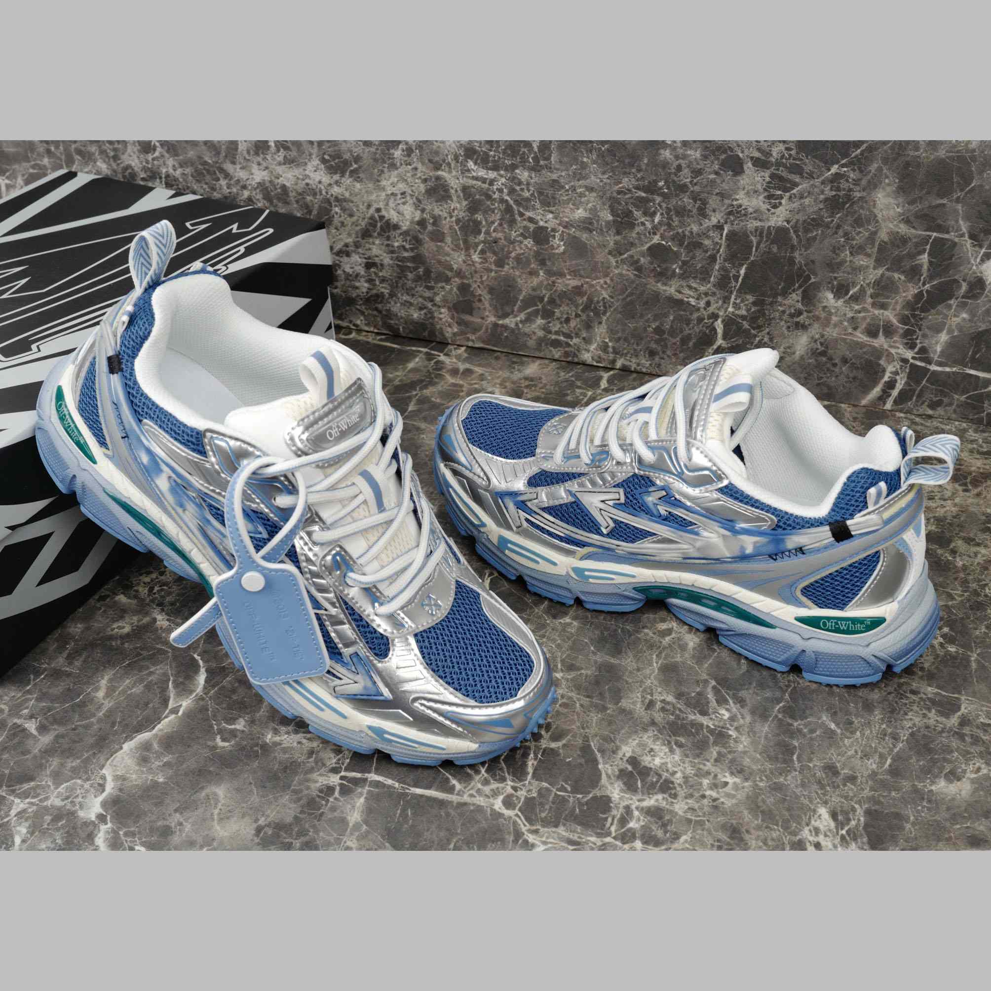 Off-White Silver/Blue Be Right Back - DesignerGu
