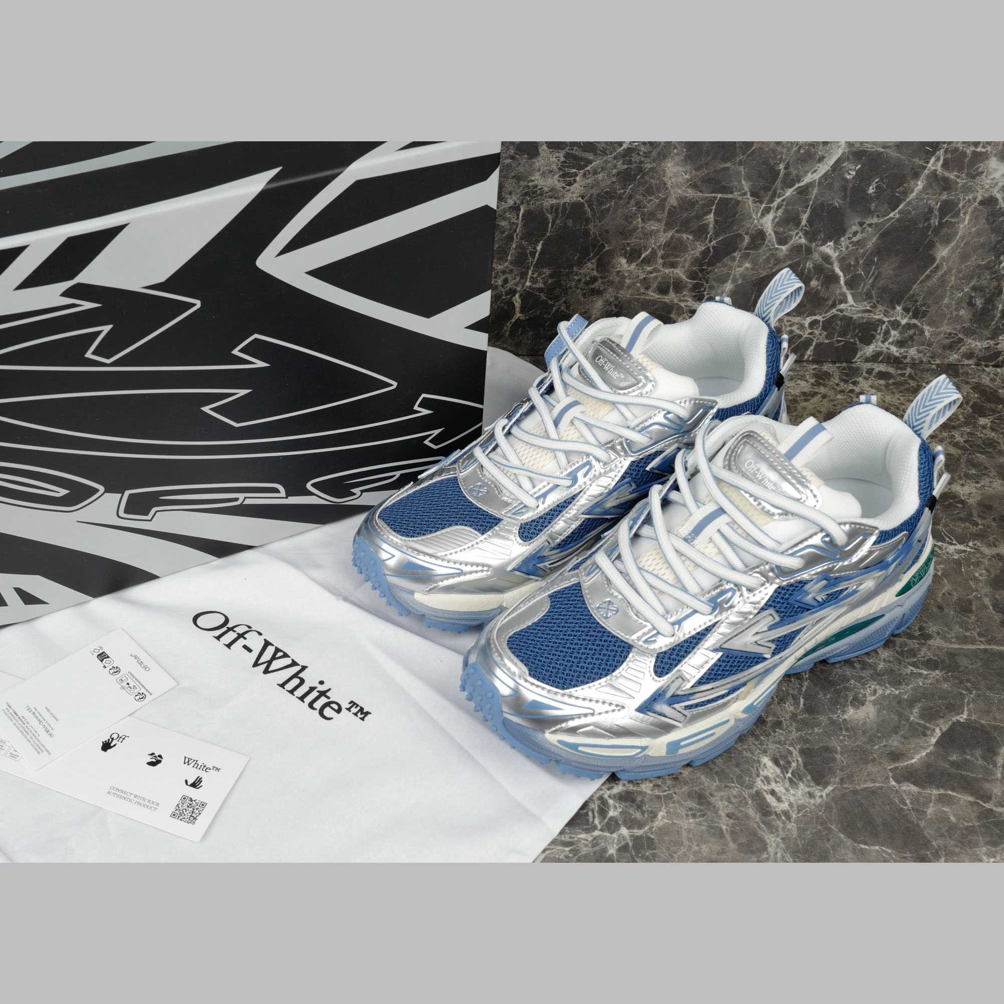 Off-White Silver/Blue Be Right Back - DesignerGu