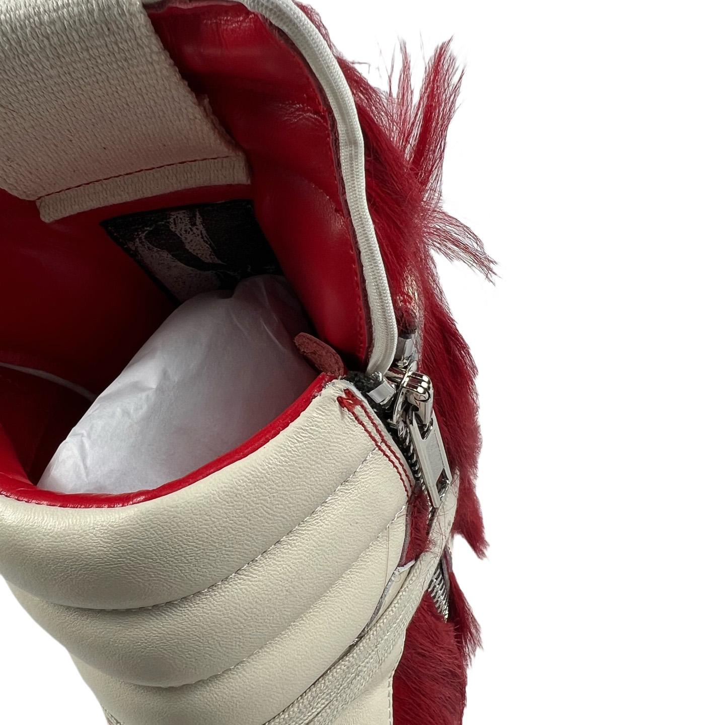 Rick Owens Red & Off-white Geobasket Sneakers - DesignerGu