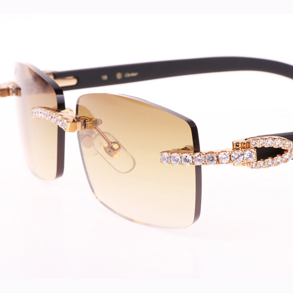 Cartier CT 3524012 Big Diamond Black Wood Sunglasses In Gold Brown - DesignerGu