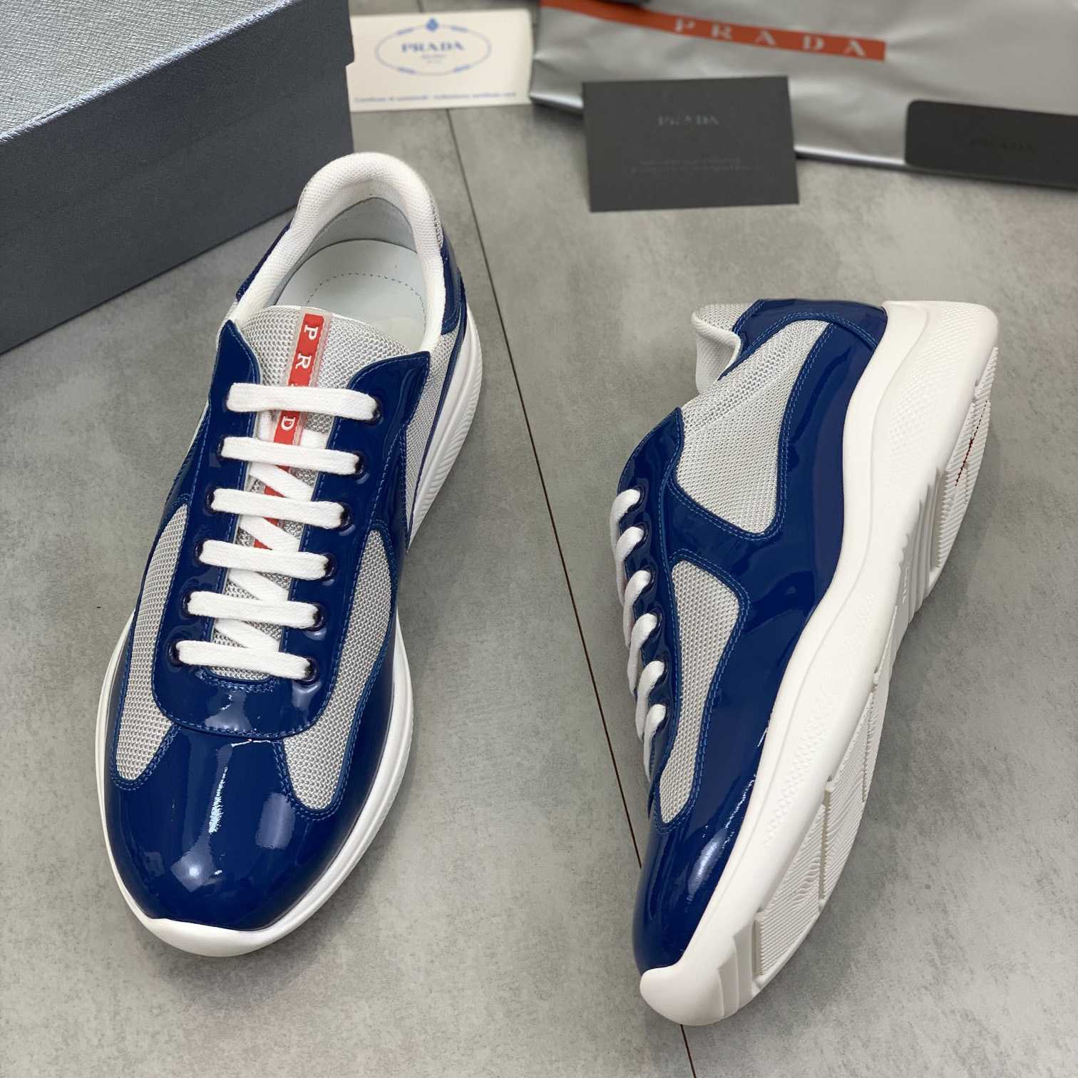 Prada Patent Leather And Technical Fabric Prada America's Cup Sneakers - DesignerGu