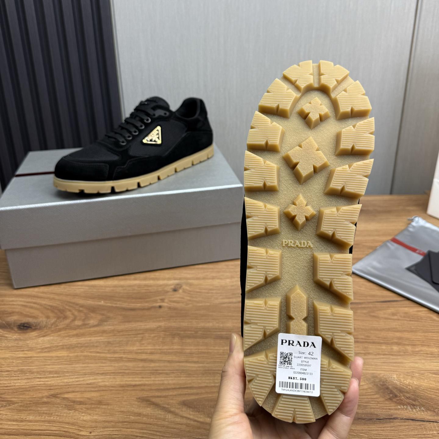 Prada Trail Mesh Fabric And Suede Sneakers - DesignerGu