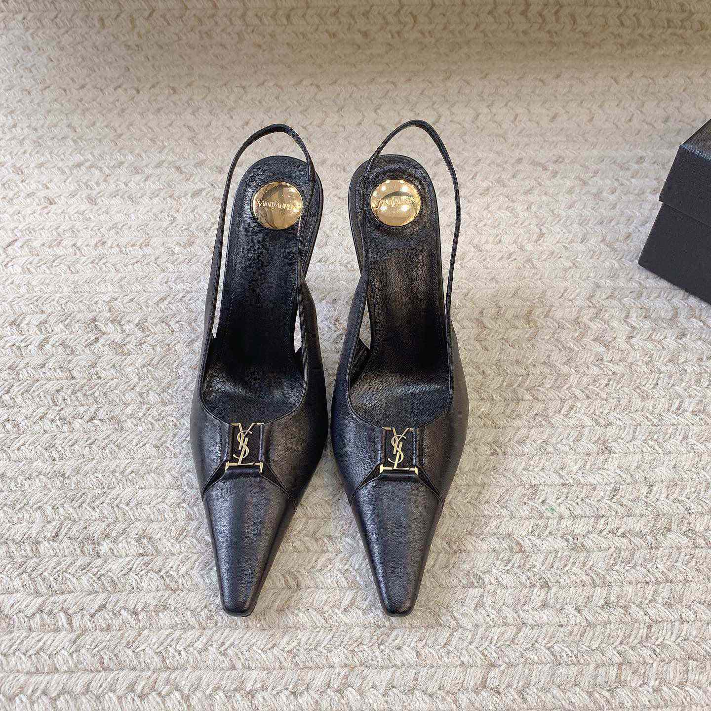 Saint Laurent Leather YSL Slingback Pumps - DesignerGu