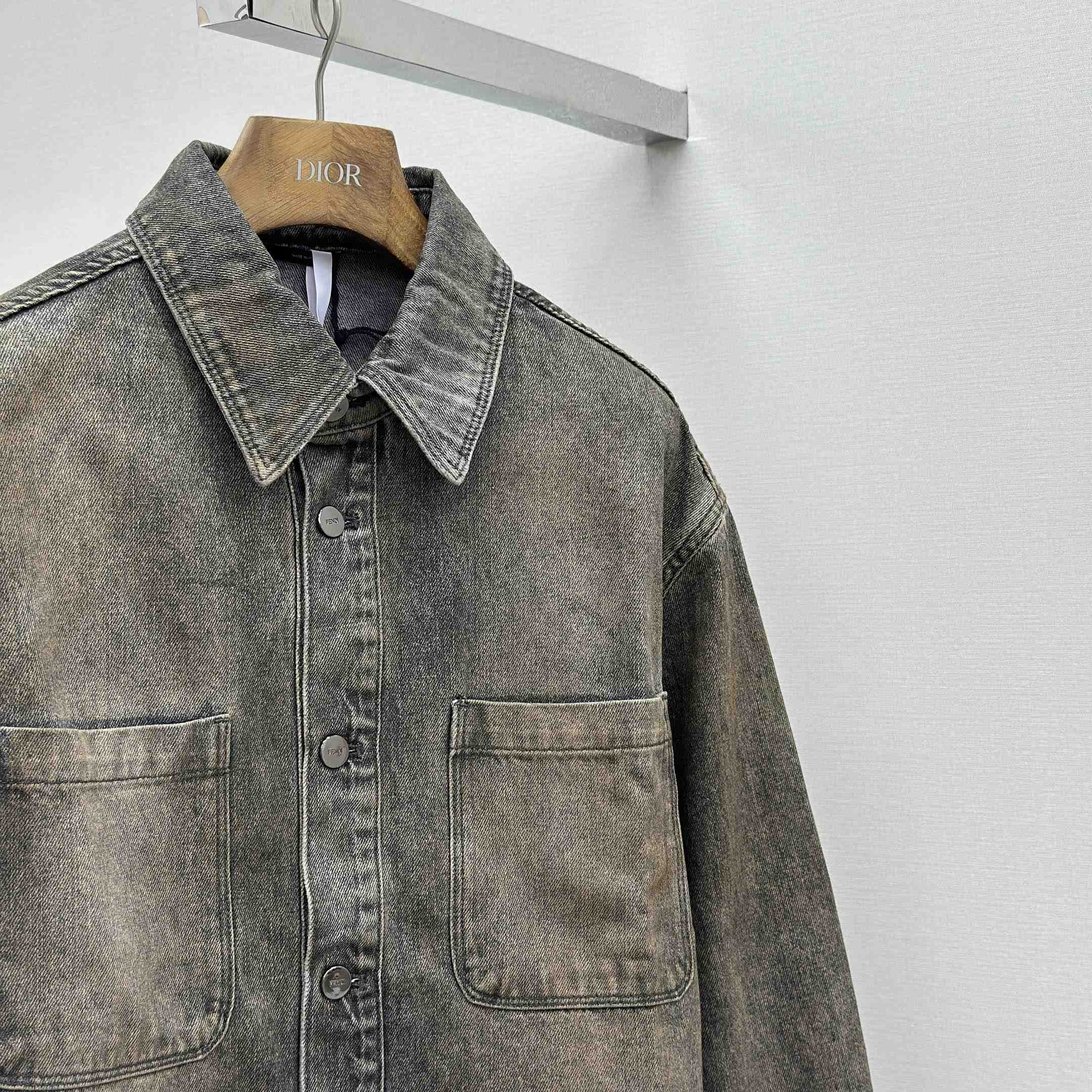 Fendi Grey Overdyed Denim Shirt - DesignerGu