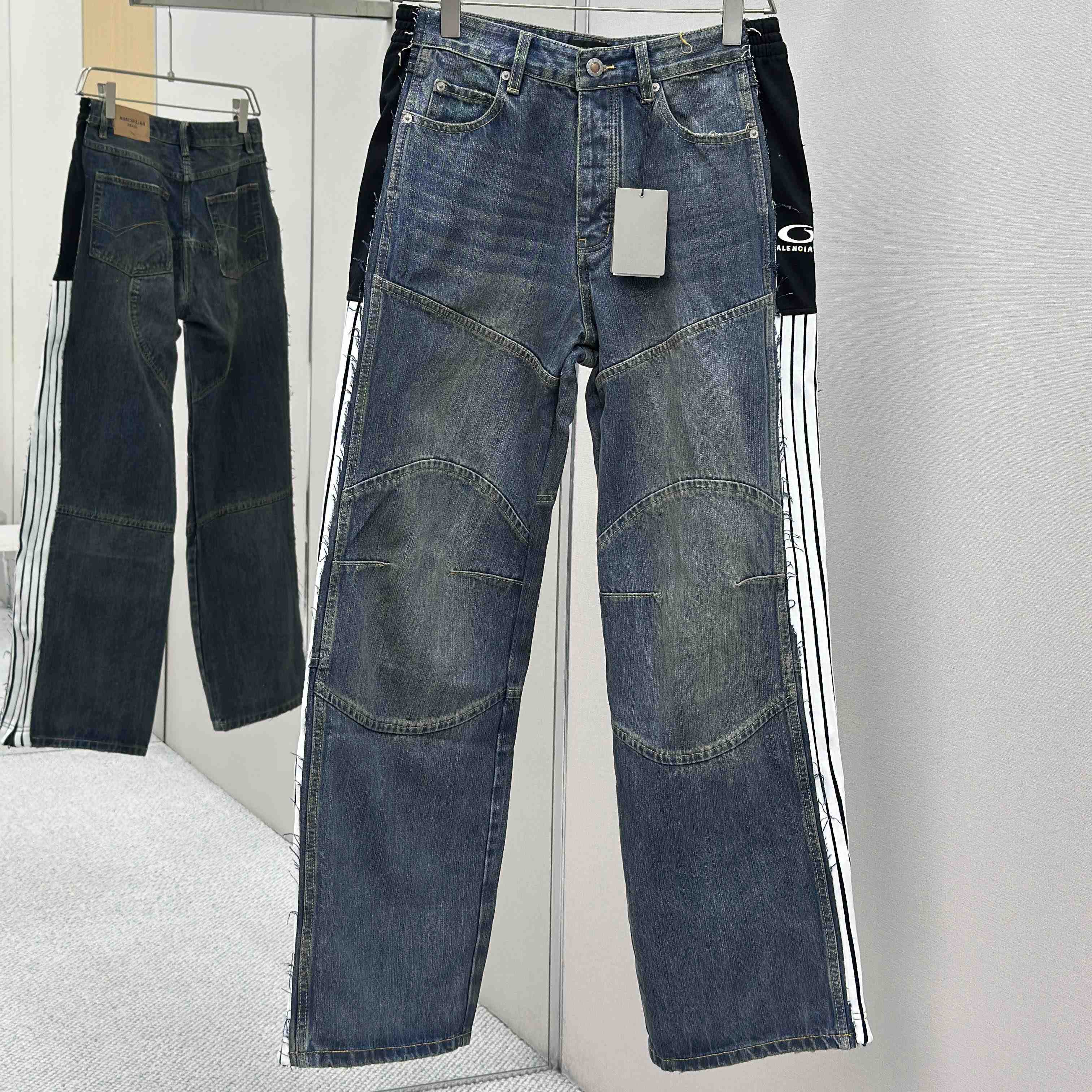 Balenciaga Cut-Up Tracksuit Pants In Blue Denim - DesignerGu