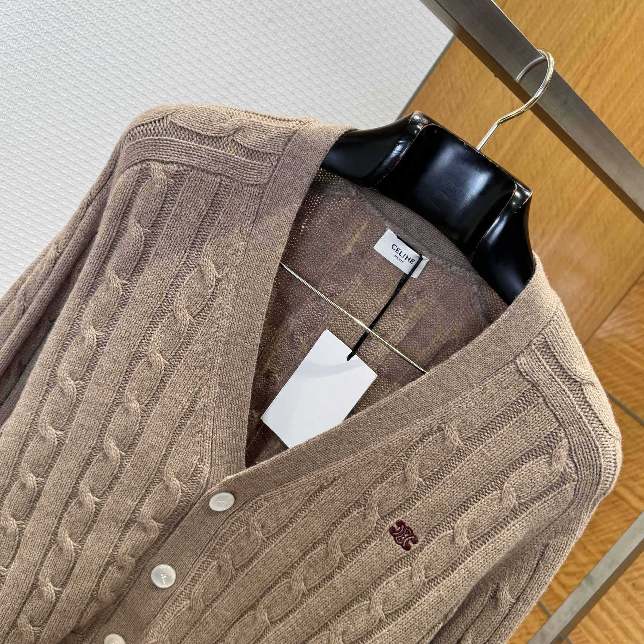 Celine Triomphe Cardigan In Cable-Knit Cashmere - DesignerGu