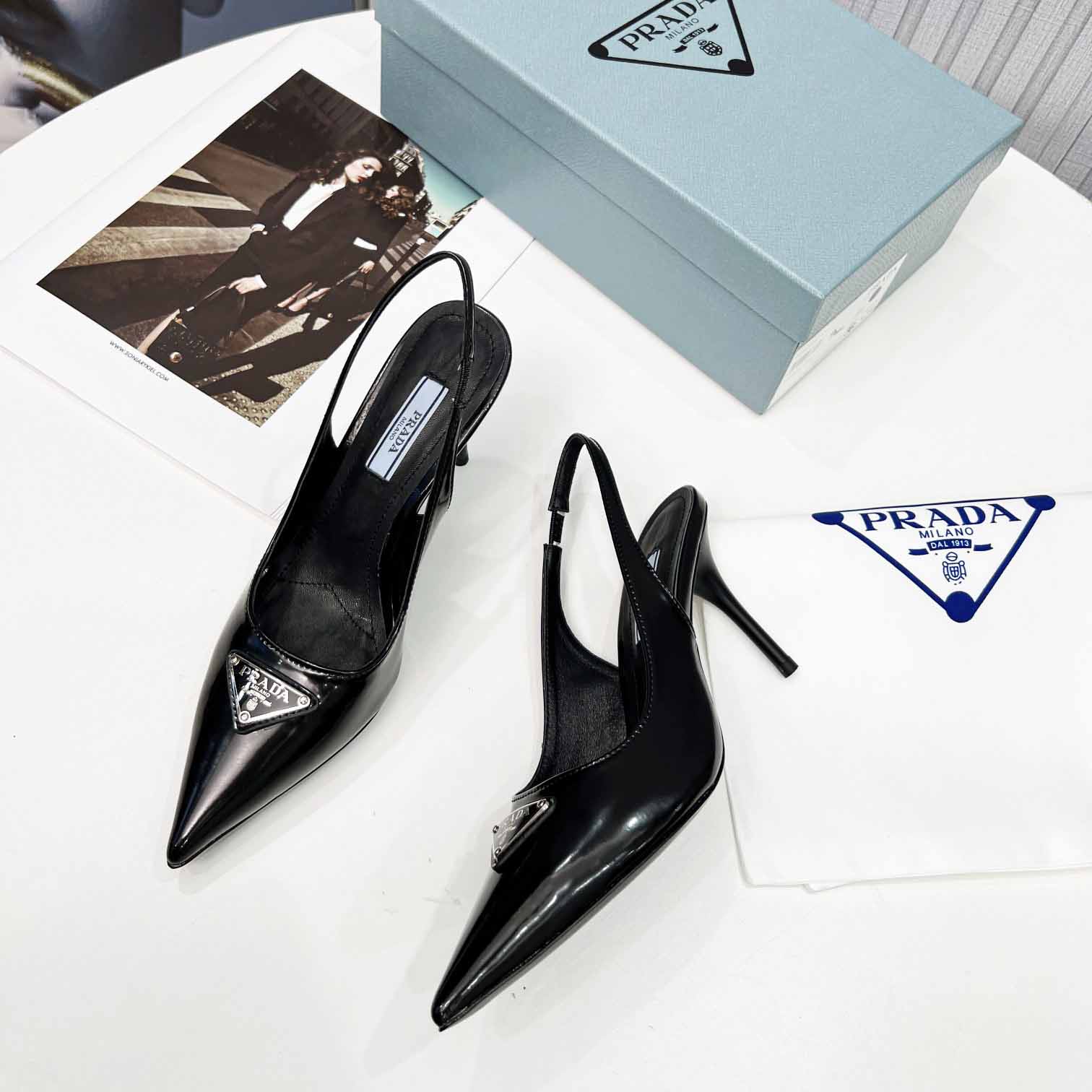 Prada Brushed Leather Slingback Pumps - DesignerGu