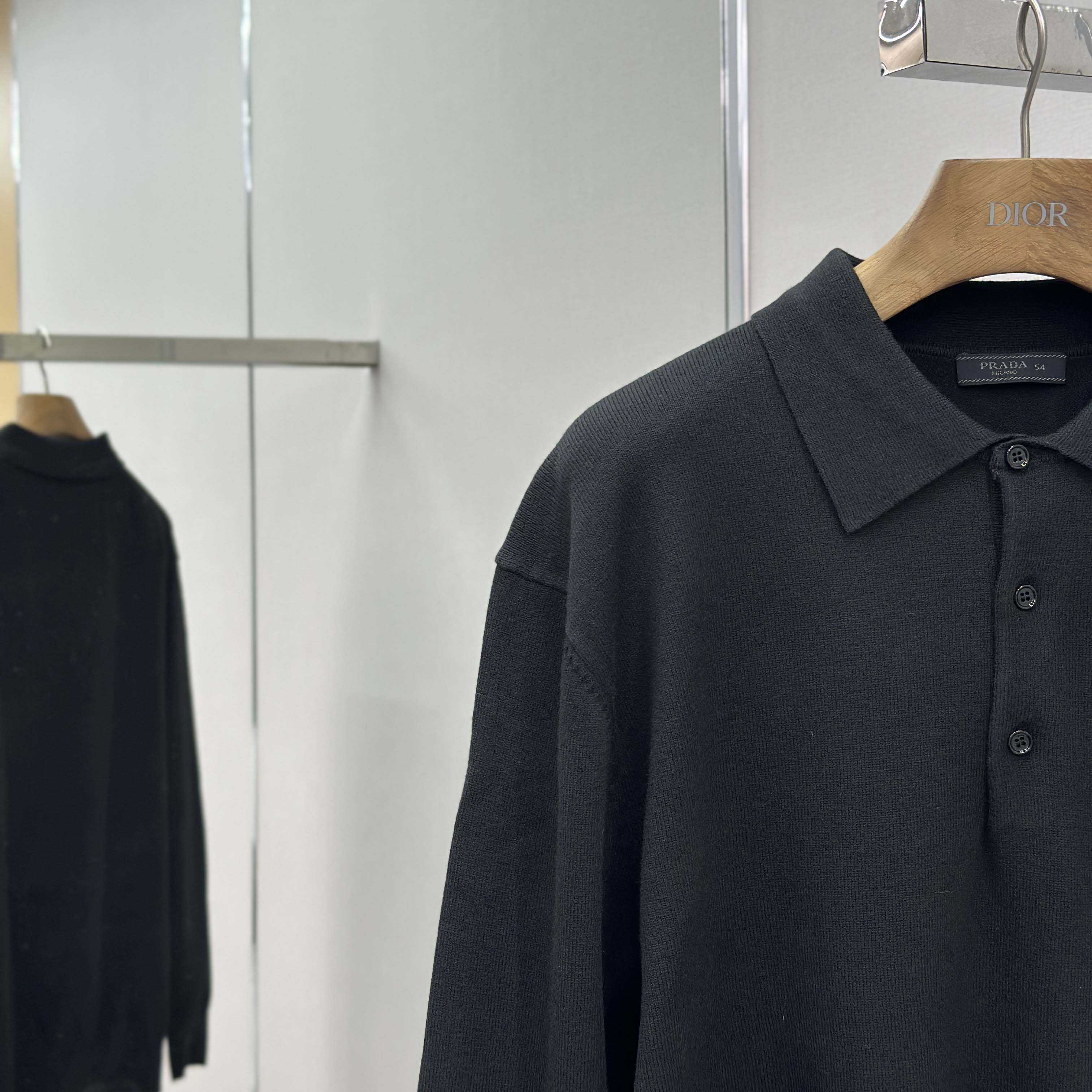 Prada Long-sleeved Superfine Wool Polo Sweater - DesignerGu
