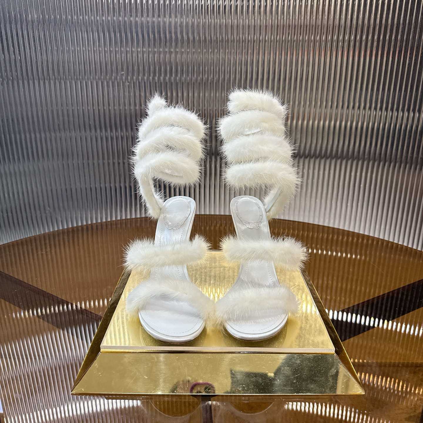 Rene Caovilla Lapin Fur-embellished 95mm Sandal   - DesignerGu