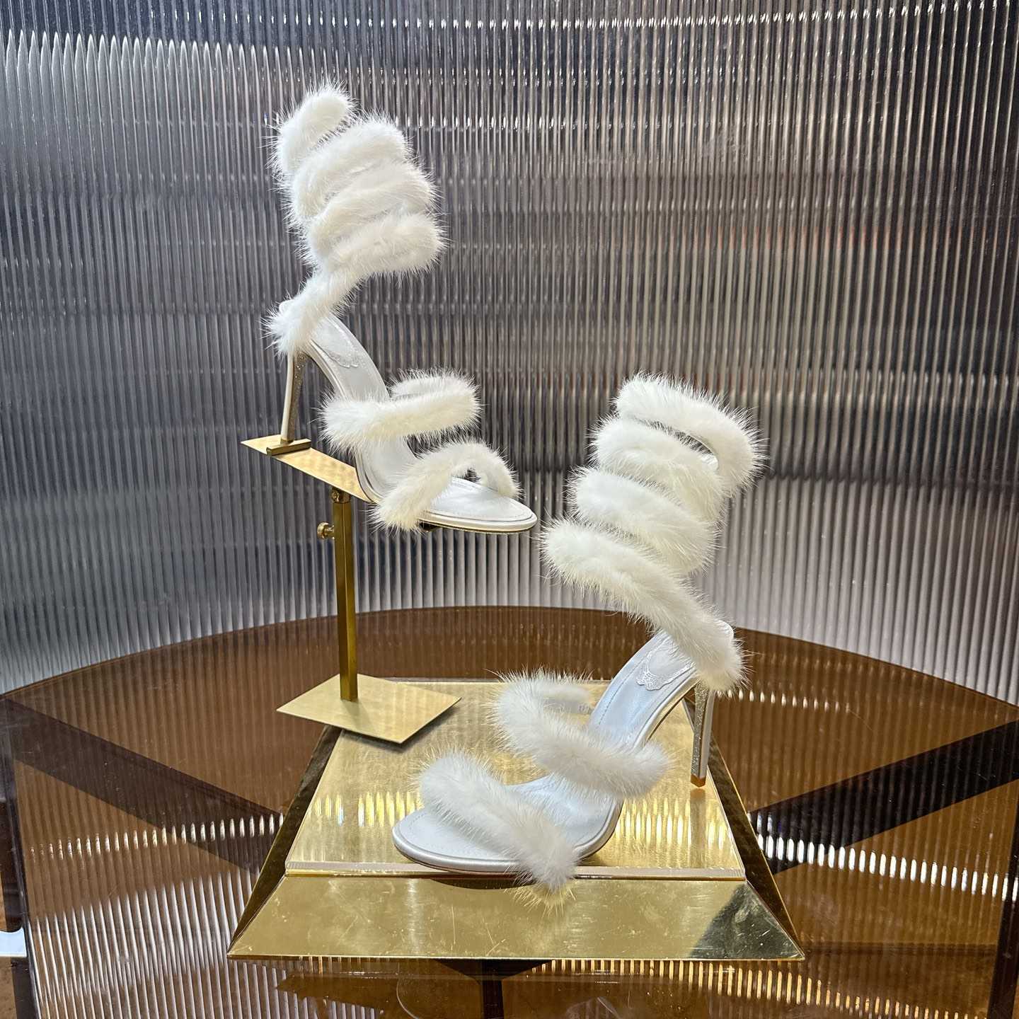 Rene Caovilla Lapin Fur-embellished 95mm Sandal   - DesignerGu