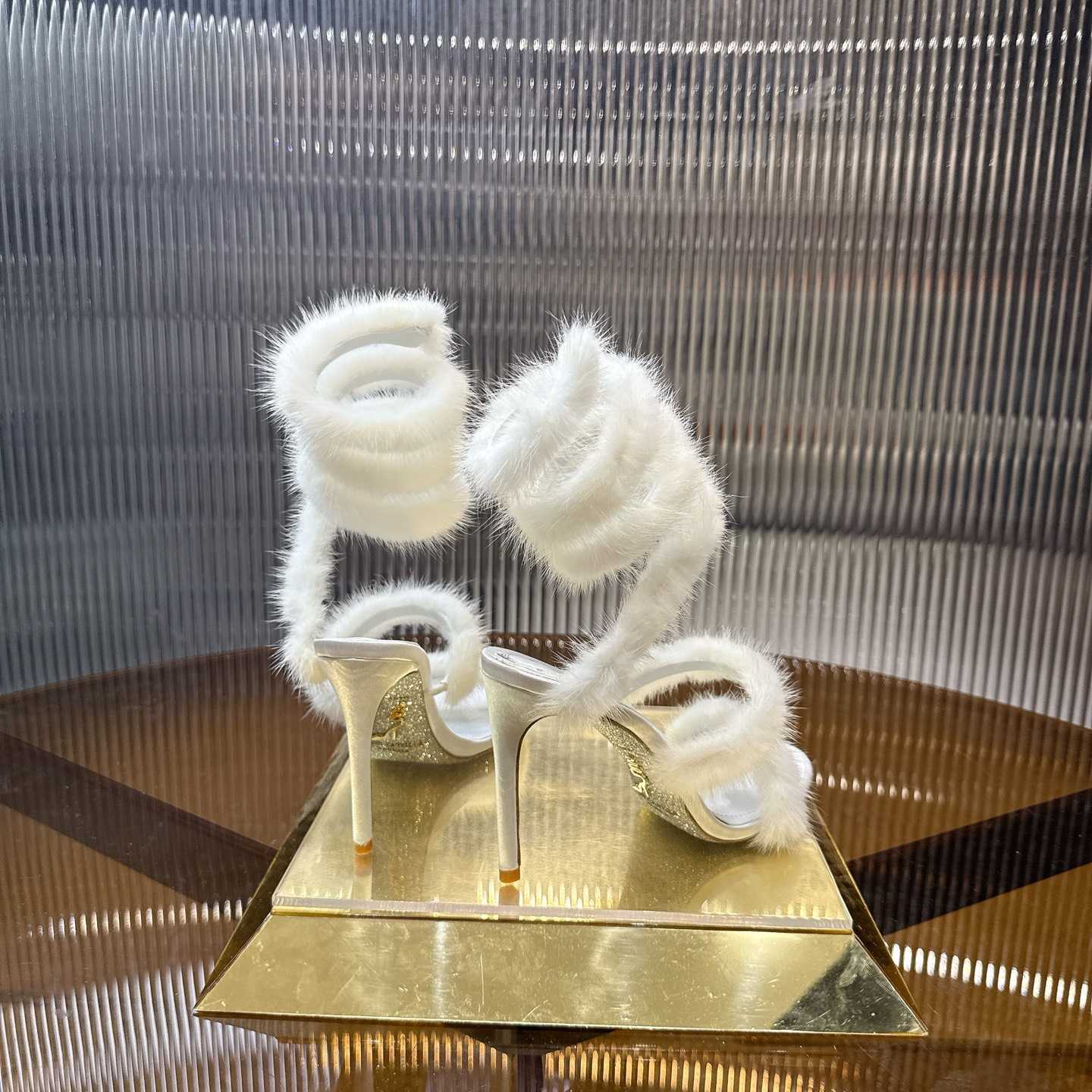 Rene Caovilla Lapin Fur-embellished 95mm Sandal   - DesignerGu