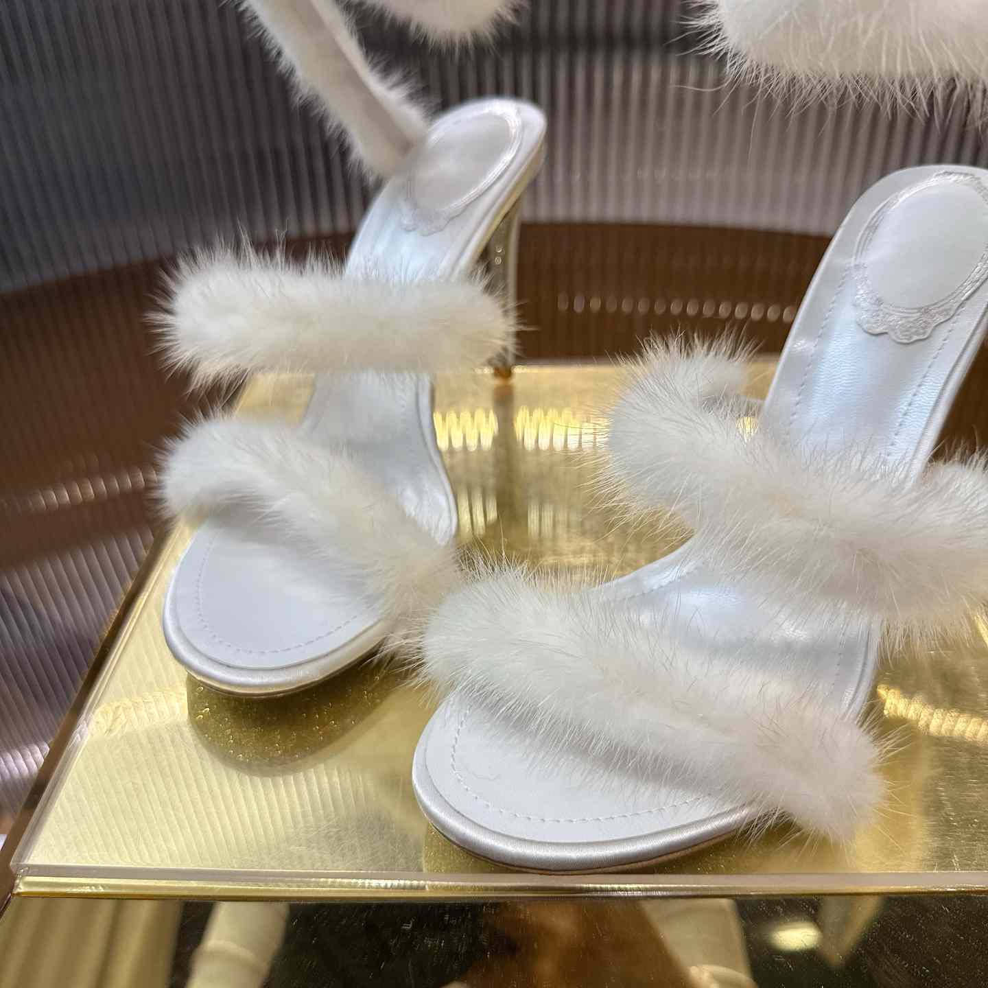 Rene Caovilla Lapin Fur-embellished 95mm Sandal   - DesignerGu