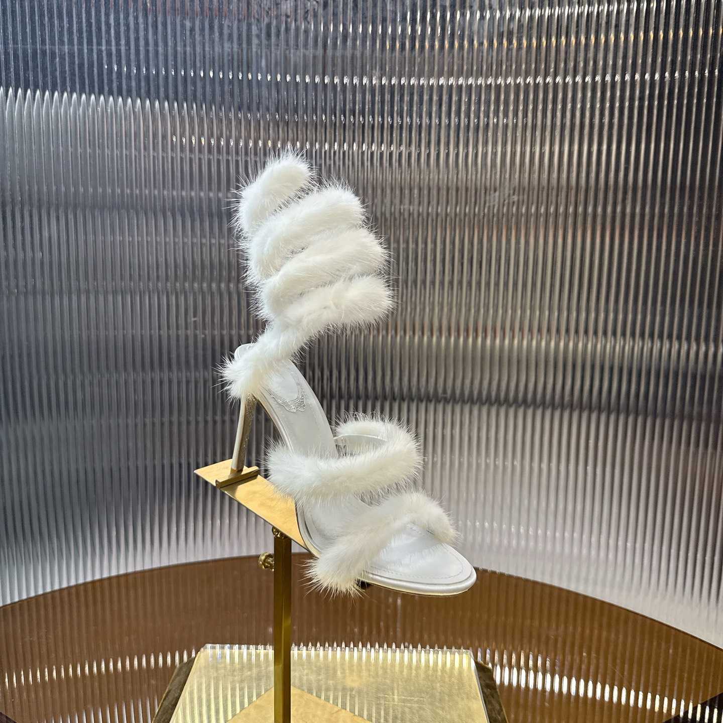 Rene Caovilla Lapin Fur-embellished 95mm Sandal   - DesignerGu