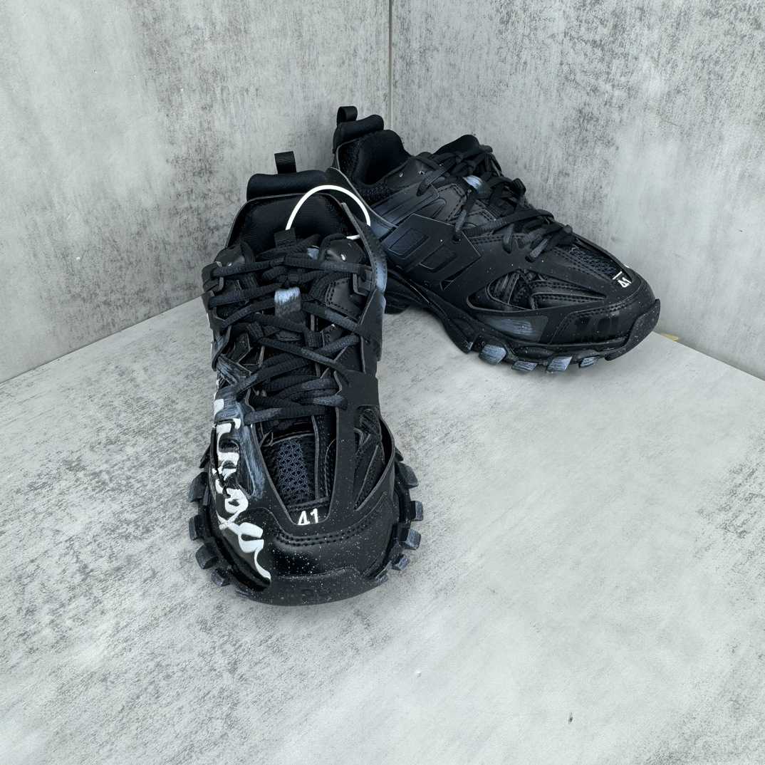 Balenciaga Track Signature Sneaker In Black And White - DesignerGu
