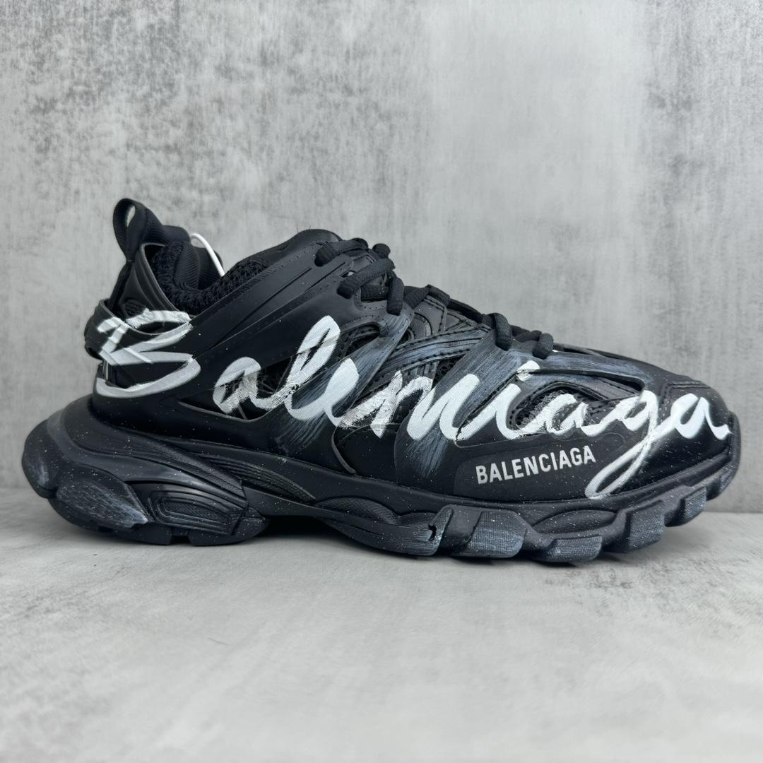 Balenciaga Track Signature Sneaker In Black And White - DesignerGu