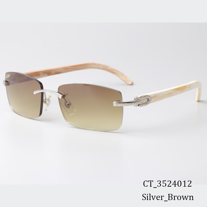 Cartier CT_3524012 White Buffalo Sunglasses In Silver Brown - DesignerGu