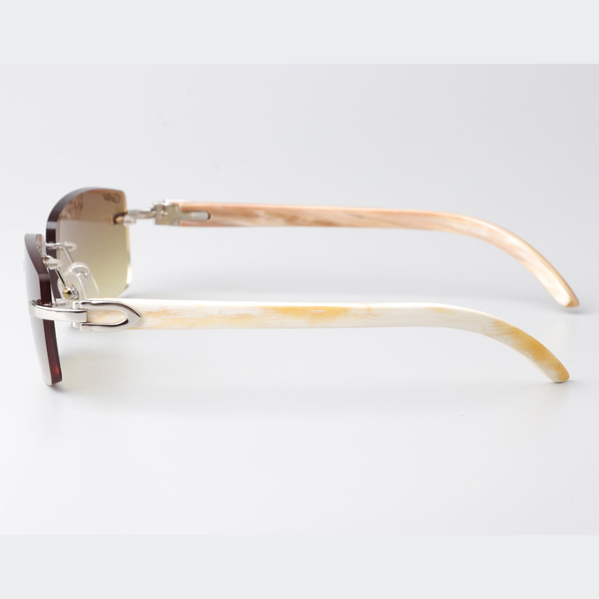 Cartier CT_3524012 White Buffalo Sunglasses In Silver Brown - DesignerGu